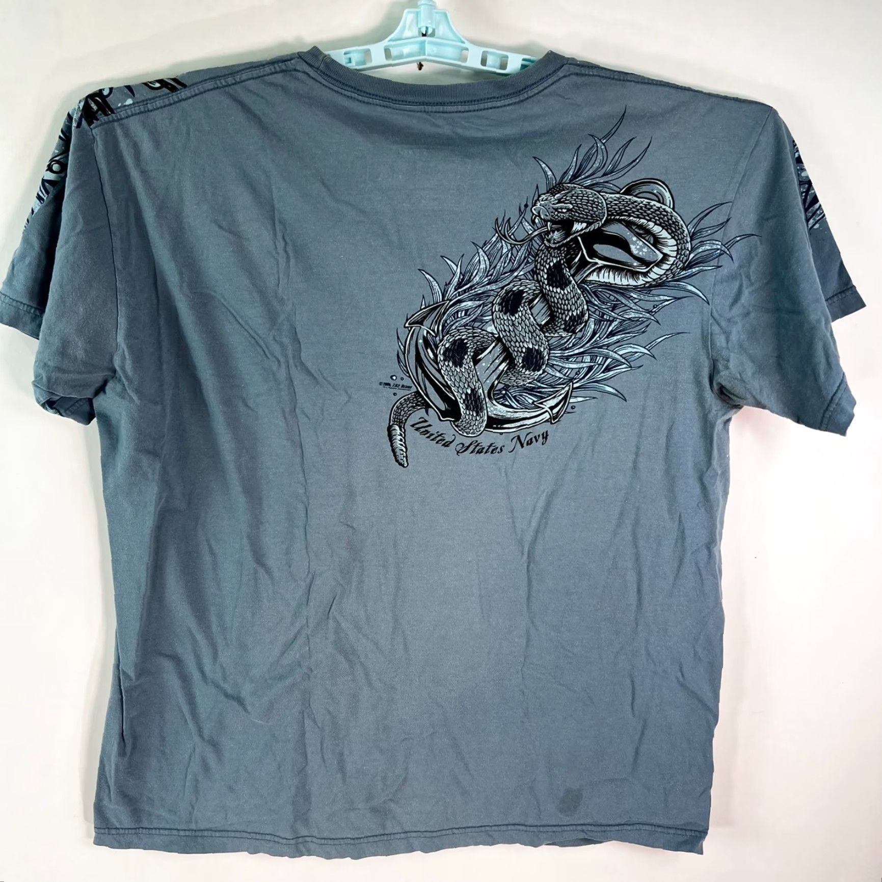 Vintage US Navy 7.62 Men's Graphic Snake Print T-Shirt Blue Size L Short Sleeve Crew Neck Size US L / EU 52-54 / 3 - 4 Thumbnail