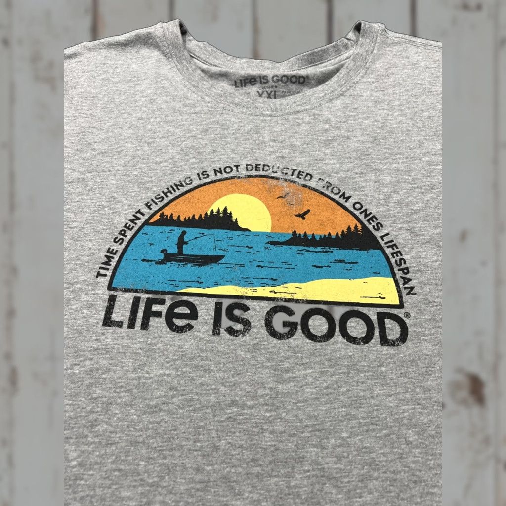 Life is Good Life Is Good T-Shirt Long Sleeve XXL Gray Fish Life Is Good Time Spent Fishing Is Not Deducted From Lifespan Men Shirt 2XL Mens Size US XXL / EU 58 / 5 - 1 Thumbnail
