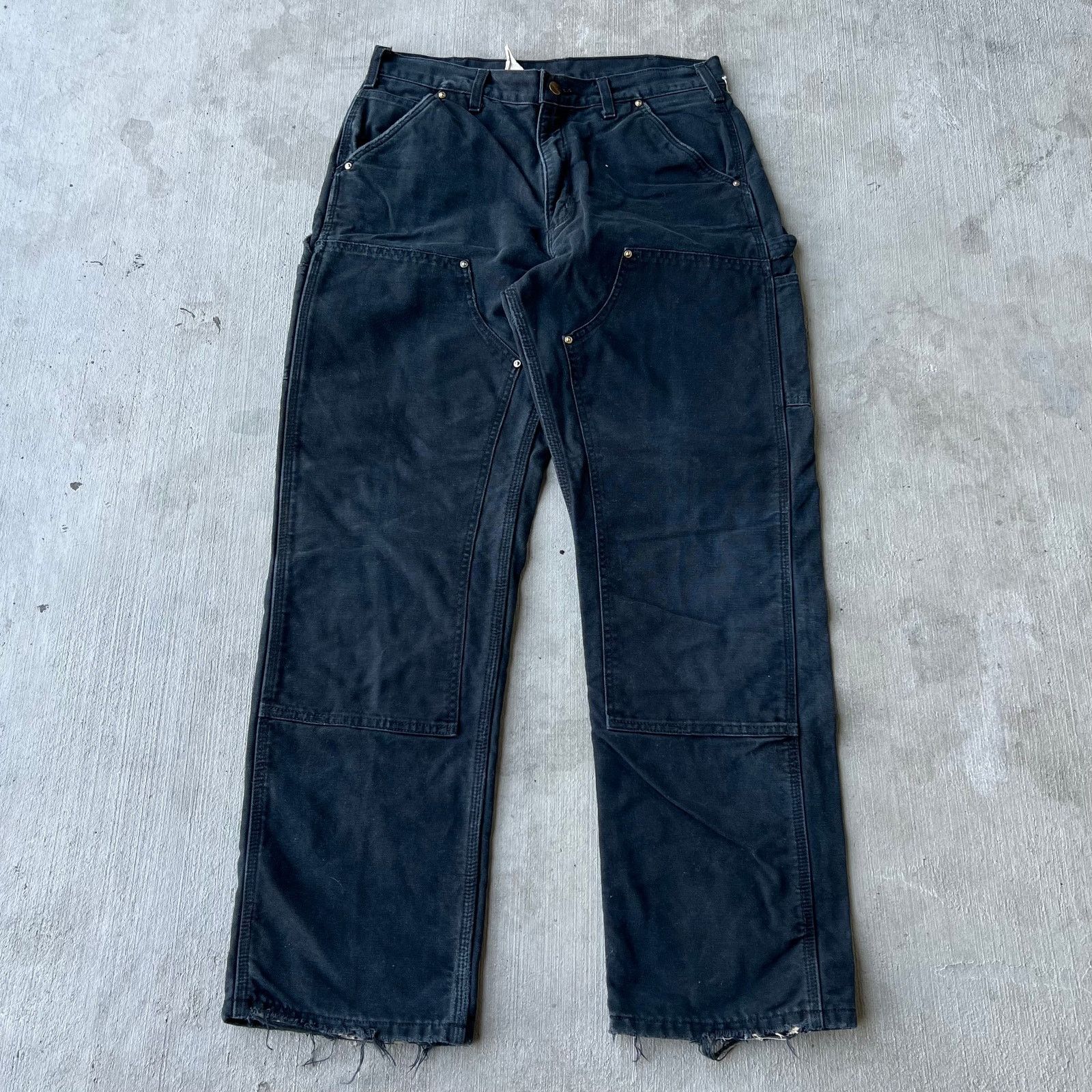 Carhartt × Vintage Carhartt black flannel lined double knee work wear pants Size US 32 / EU 48 - 1 Thumbnail