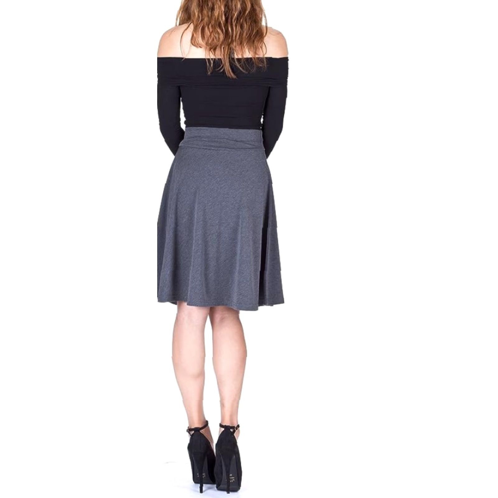 Vintage Impeccable Elastic High Waist A-line Full Flared Swing Skater Knee Length Skirt Dani's Choice Size 28" / US 6 / IT 42 - 2 Thumbnail