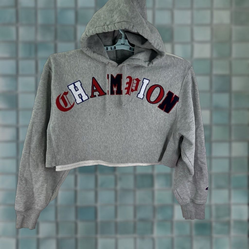 Champion Champion Hoodie Womens XL Gray Short Embroidered Reverse Weave Logo Pullover Long Sleeve Gym Sports Autumn Spring Winter Size XL / US 12-14 / IT 48-50 - 1 Thumbnail