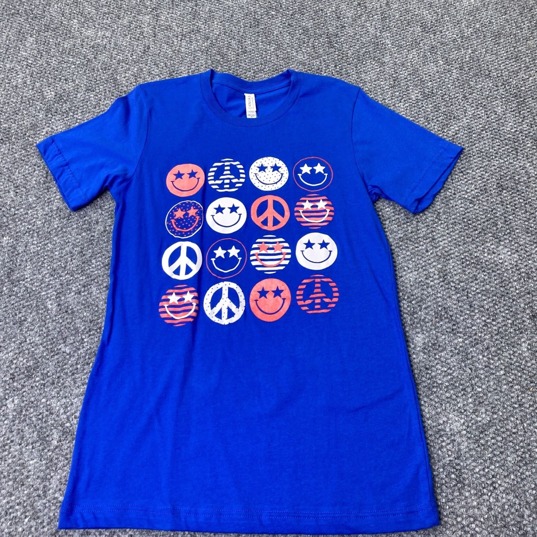 Vintage Peace Symbol Womens Shirt Small Blue Bella + Canvas USA Patriotic Shirt Womens SS Crew Neck Short Sleeve T-Shirt Blue Size S / US 4 / IT 40 - 2 Thumbnail