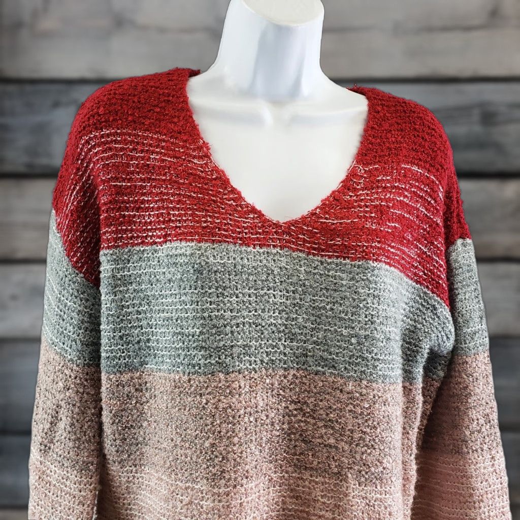 Vintage Knox Rose Womens Pullover Sweater Sz Small Red Pink Stripe V-Neck Long Sleeve Size S / US 4 / IT 40 - 1 Thumbnail
