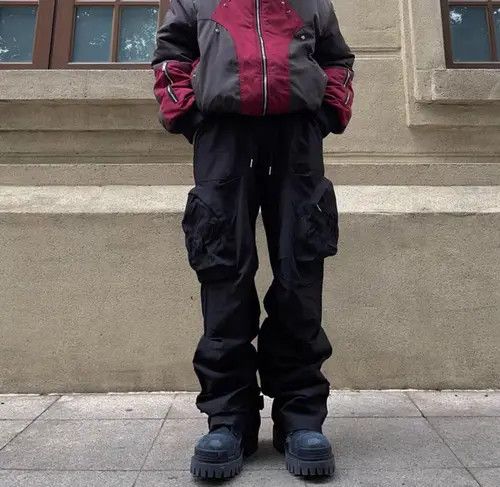 VIBE Vintage pleated multi-pocket nylon cargo trousers Size US 34 / EU 50 - 2 Thumbnail