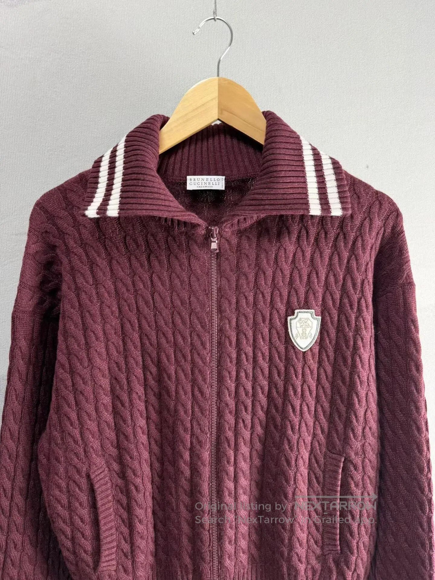 Brunello Cucinelli Brunello Cucinelli Burgundy Cashmere Knit Zip-Up Jacket| Size US L / EU 52-54 / 3 - 2 Thumbnail