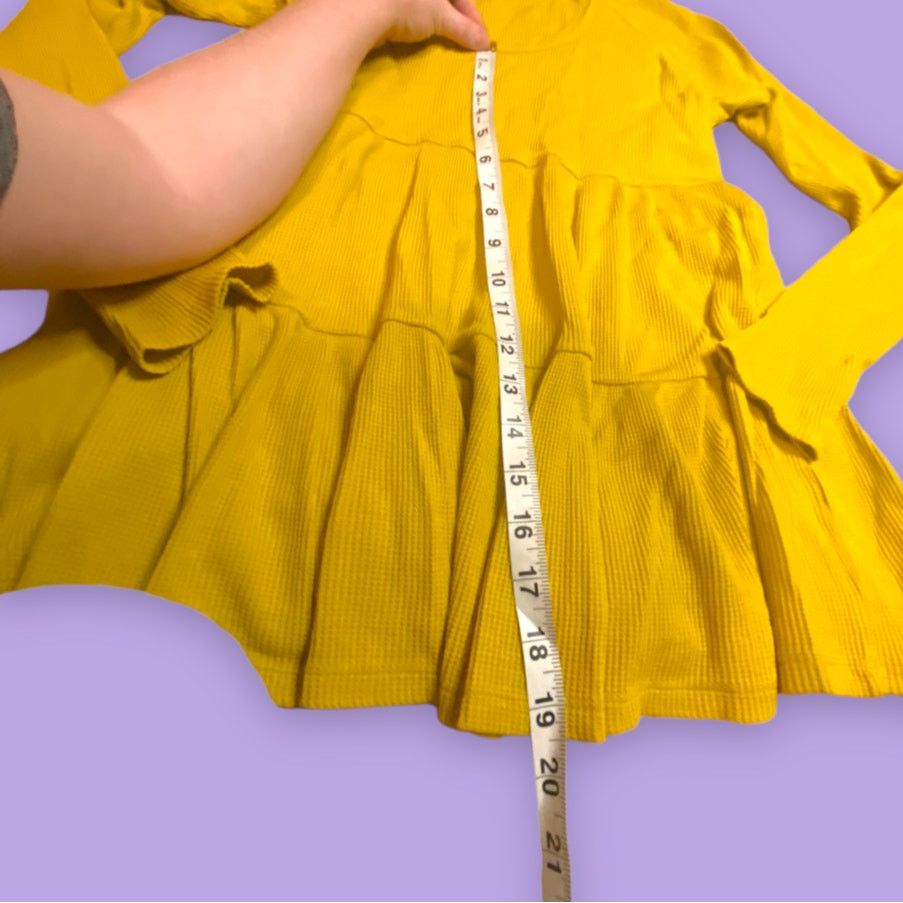 Anthropologie Maeve by Anthropologie Mustard Tiered Cotton Waffle Top XS Size XS / US 0-2 / IT 36-38 - 3 Thumbnail