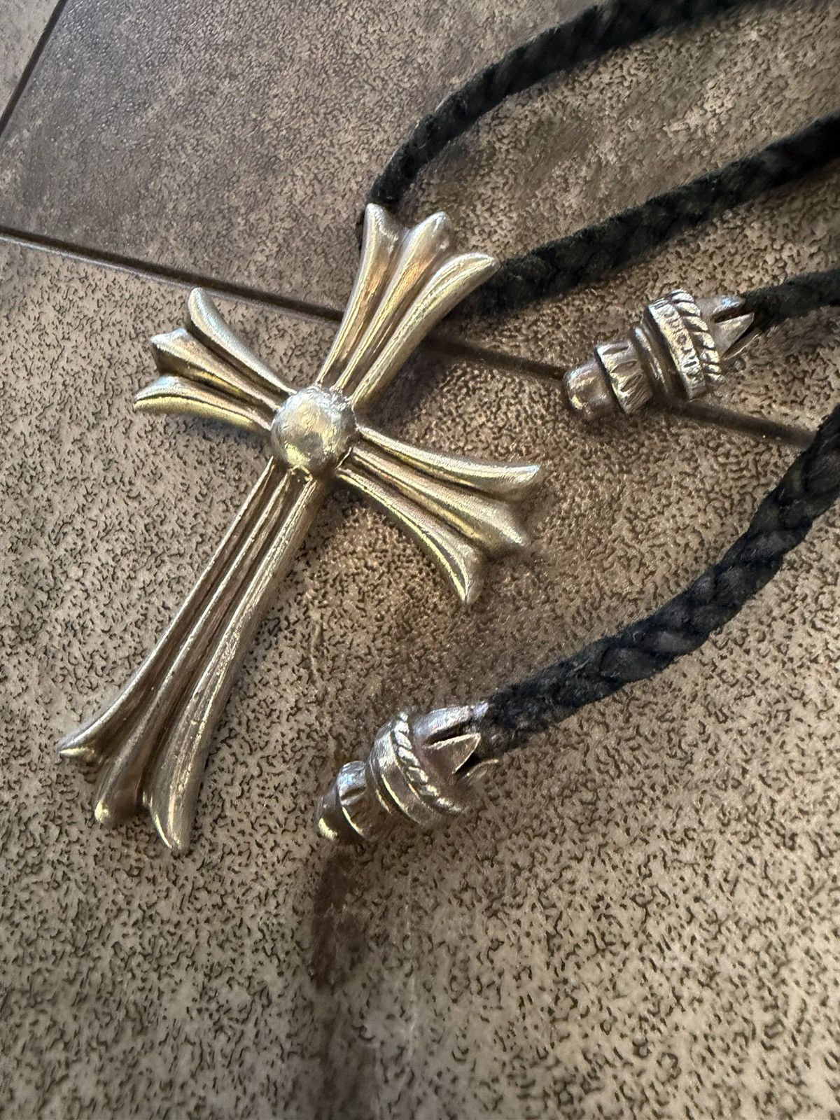 Chrome Hearts Chrome Hearts Large Cross Pendant & Braided Leather Chain Size ONE SIZE - 1 Thumbnail
