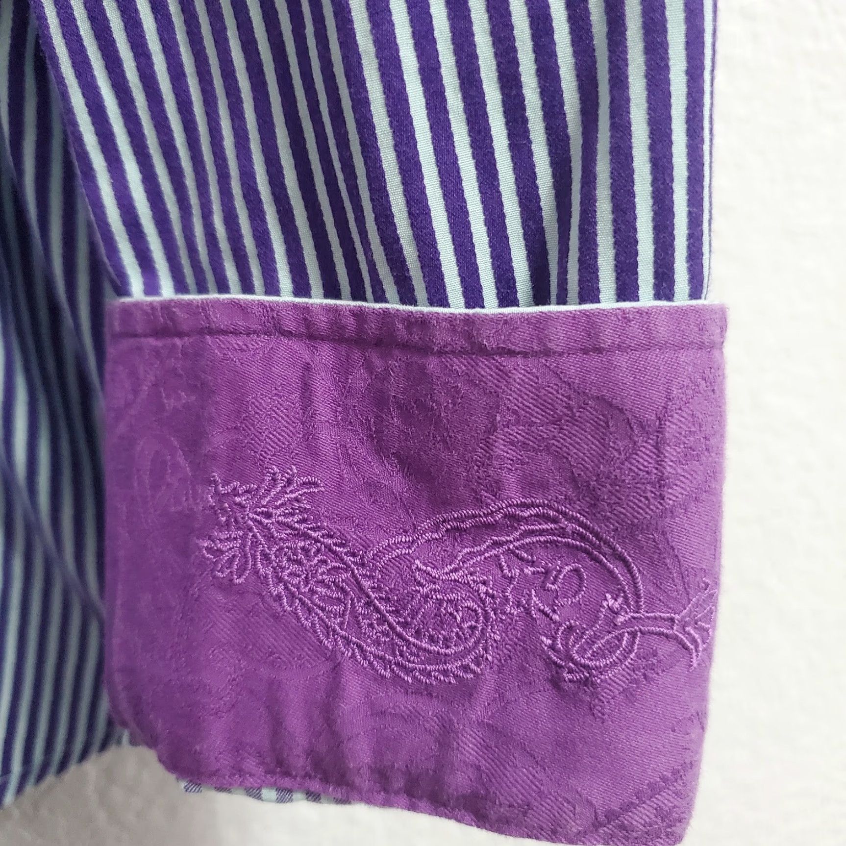 Robert Graham Robert Graham Dress Shirt Mens Purple Blue Striped 17 L/XL Flip Cuff Button Down Size 42R - 6 Thumbnail