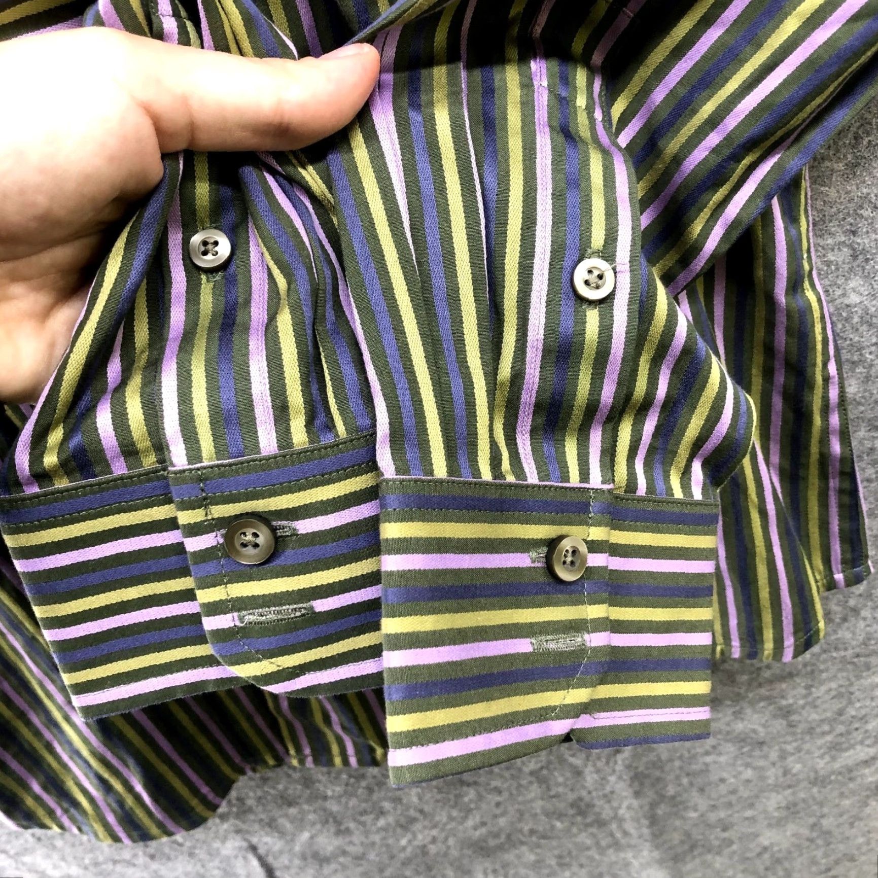 Gap GAP Dress Shirt Mens S 14-14.5 Purple Green Stripe Button Up Long Sleeve Cotton Size 36R - 5 Thumbnail