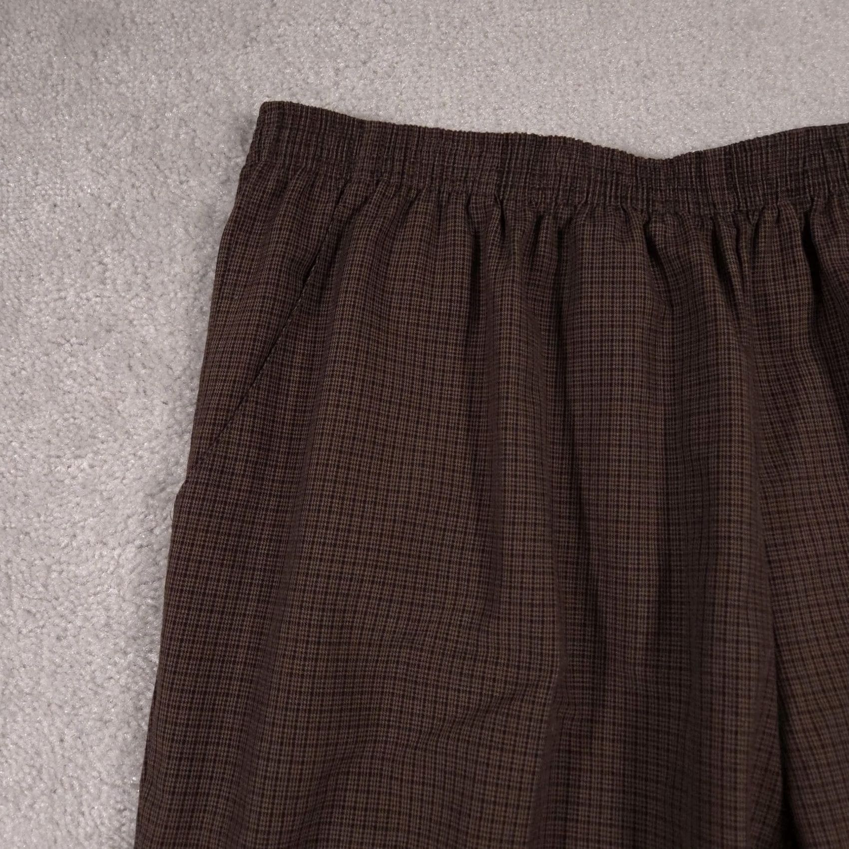 Vintage Br Briggs Plus Size Womens Plaid Brown Polyester Pants 24W Elastic Waist Size 42" / US 20 - 4 Thumbnail