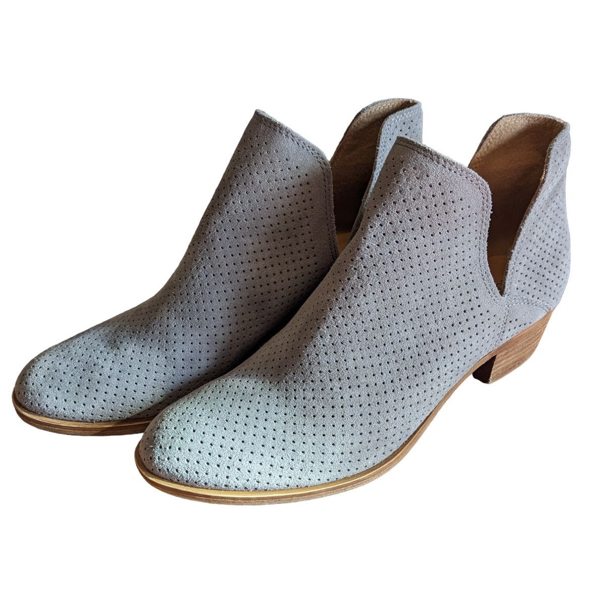 Lucky Brand Lucky Brand Baley Ankle Perforated Gray Suede Booties Size US 7.5 / IT 37.5 - 5 Thumbnail