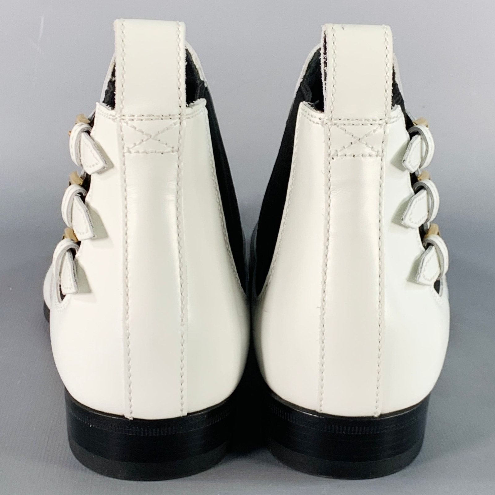 Gucci White Black Gold Leather Pointed Toe Pull On Ankle Boots Size US 7.5 / IT 37.5 - 4 Thumbnail