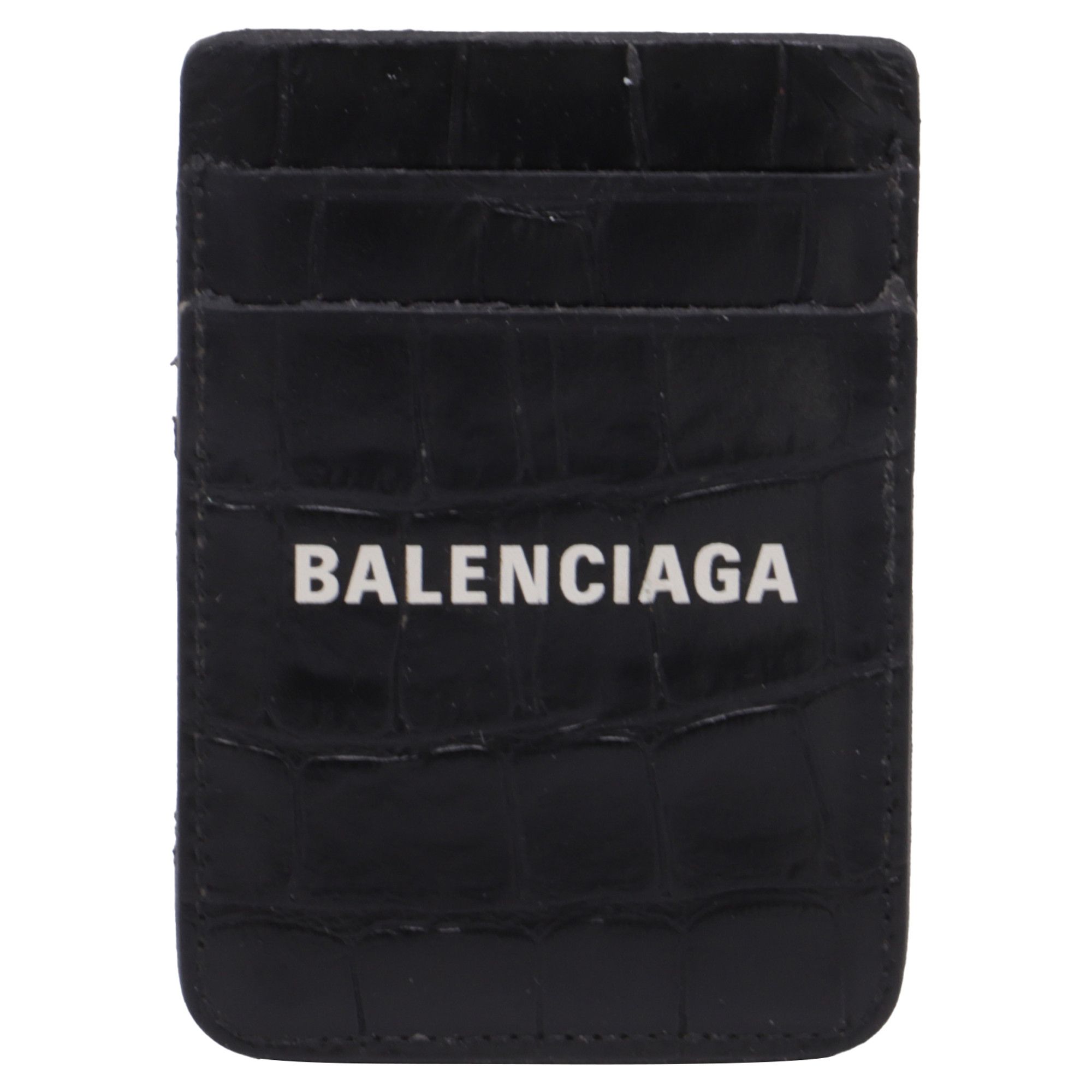 Balenciaga Croc-Embossed Cash Magnet Card Holder in Black Le