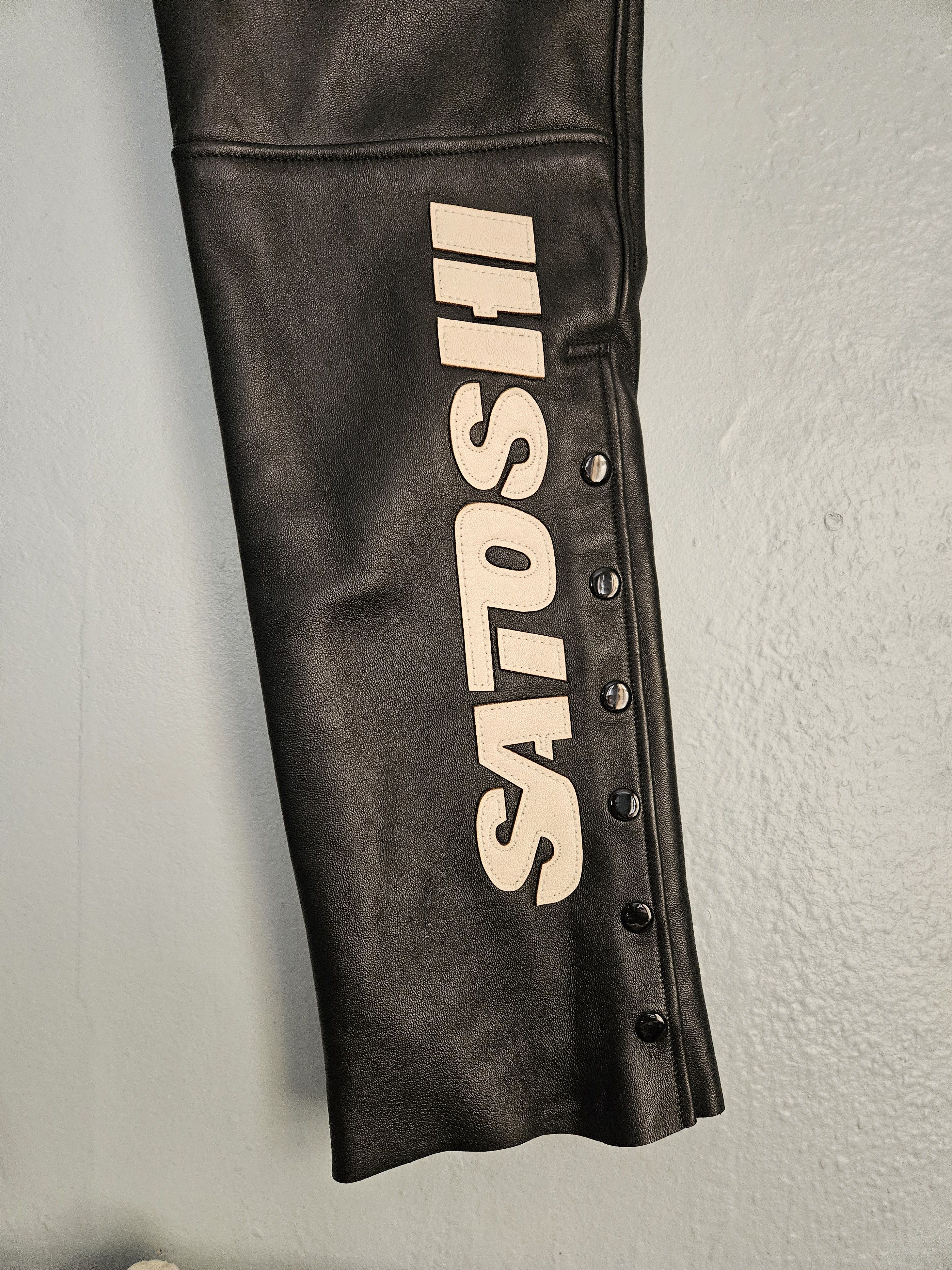 Satoshi Nakamoto Black Leather Moto Track Pants Size US 32 / EU 48 - 6 Thumbnail