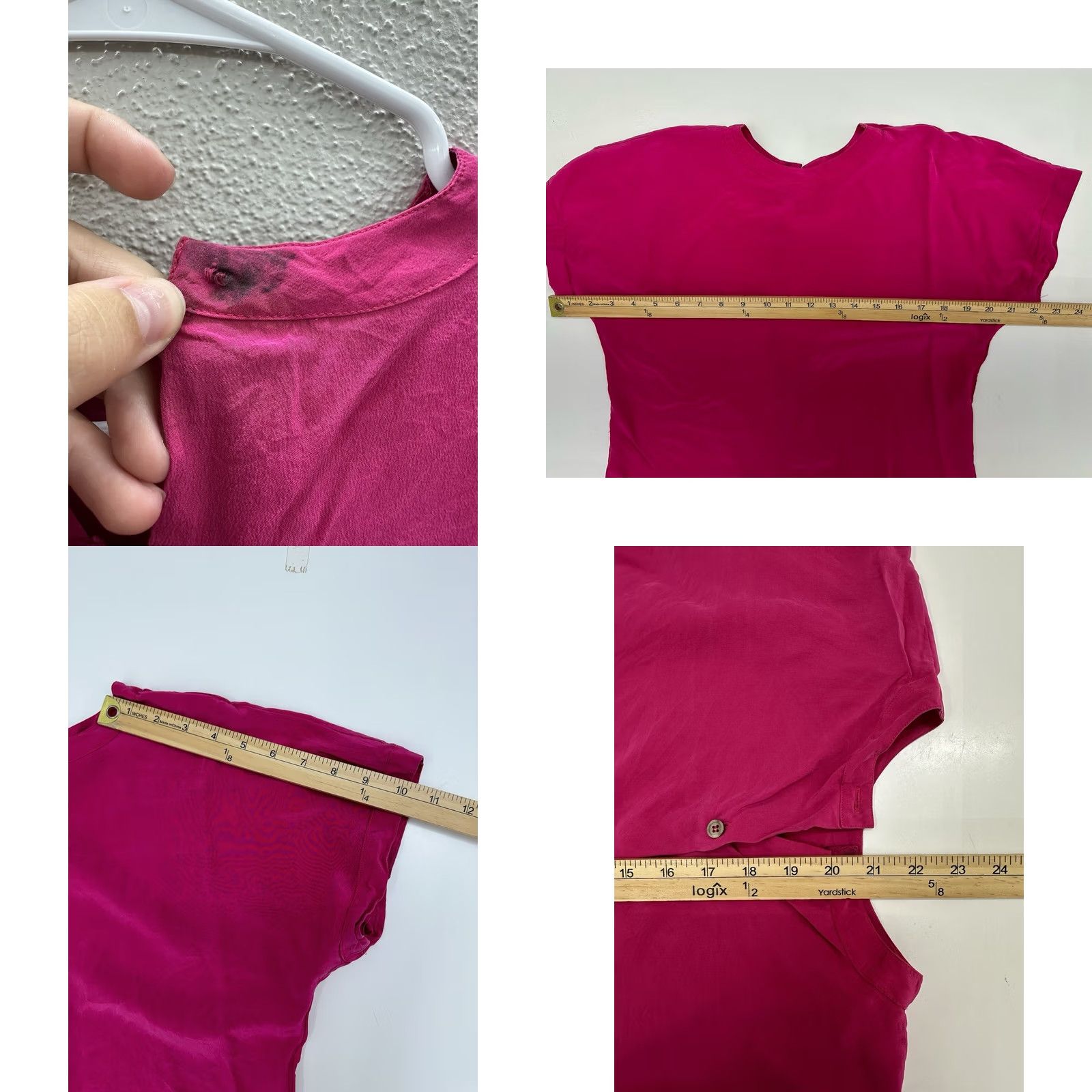 Pinko Valerie Stevens Womens Blouse Size 8P Pink Silk Short Sleeve Button-Up VTG Back VTG Size M / US 6-8 / IT 42-44 - 8 Thumbnail