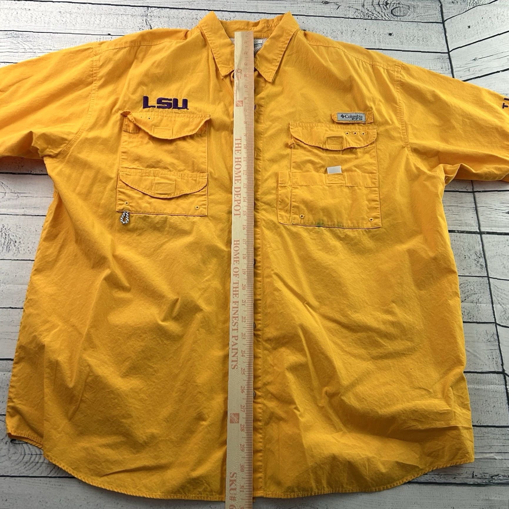 Vintage Columbia PFG LSU Short Sleeve Button Up Shirt Men's XL Yellow Size US XL / EU 56 / 4 - 7 Thumbnail