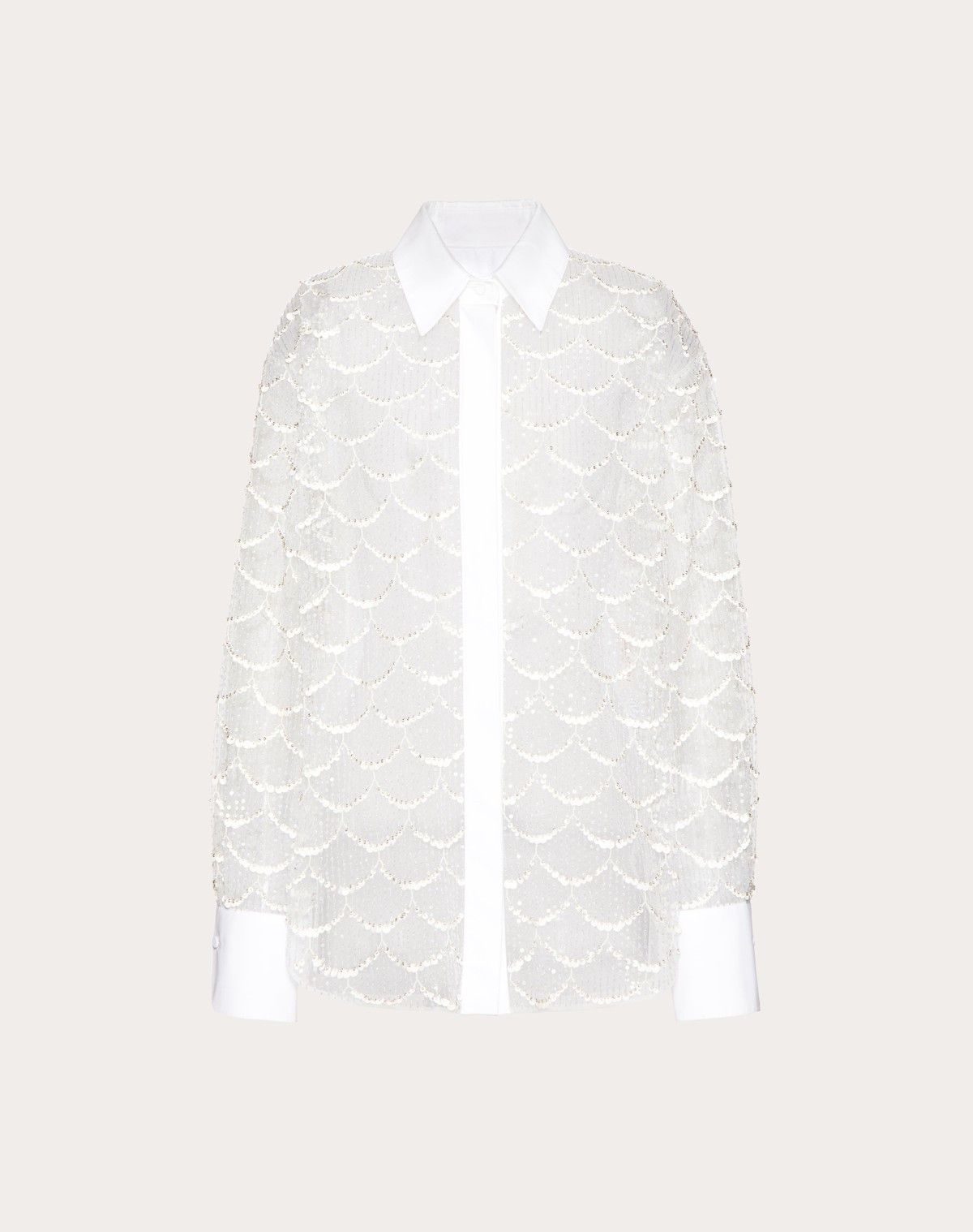 o1s1wg110525 Embroidered Tulle Illusione Shirt in White