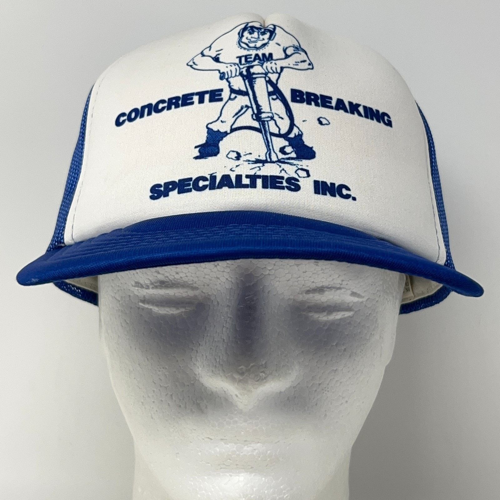 Vintage Vintage 80s Concrete Breaking Trucker Hat Baseball Cap Blue Size ONE SIZE - 2 Thumbnail