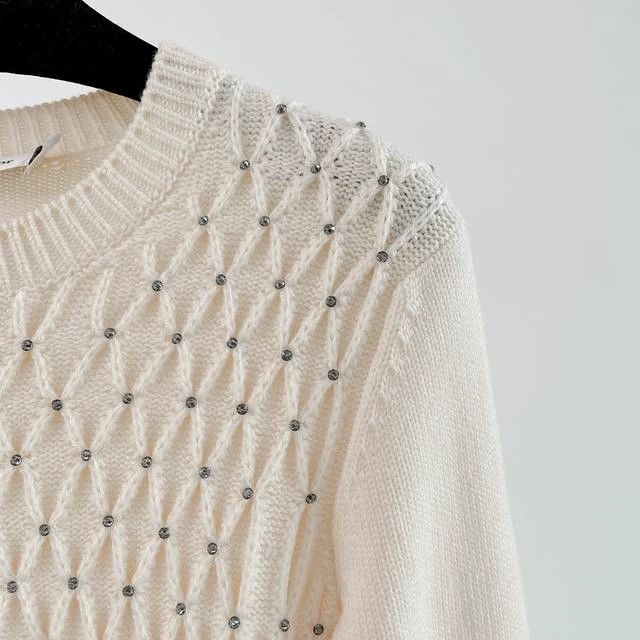 Dior Dior Beige rhinestone knitted sweater Size XXS / US 00 / IT 34 - 3 Thumbnail