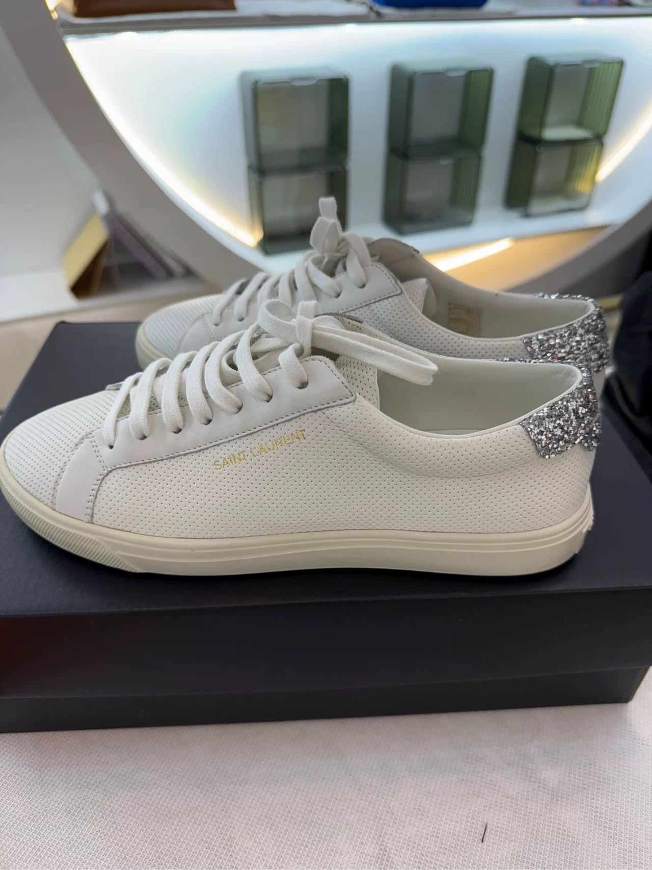 Yves Saint Laurent YSL Silver Diamond Tail White Sneakers Size US 6 / IT 36 - 1 Thumbnail