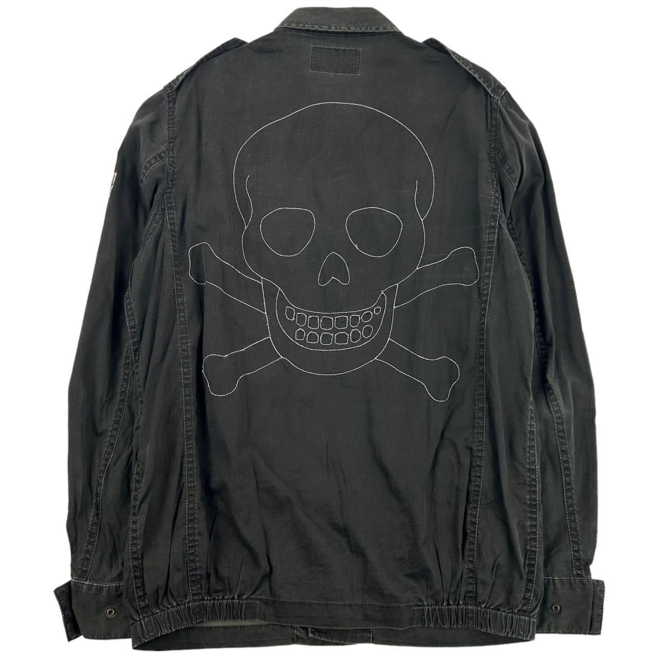 image of Vintage Ppfm Skull Print Military Overshirt Size M in Grey, Men's