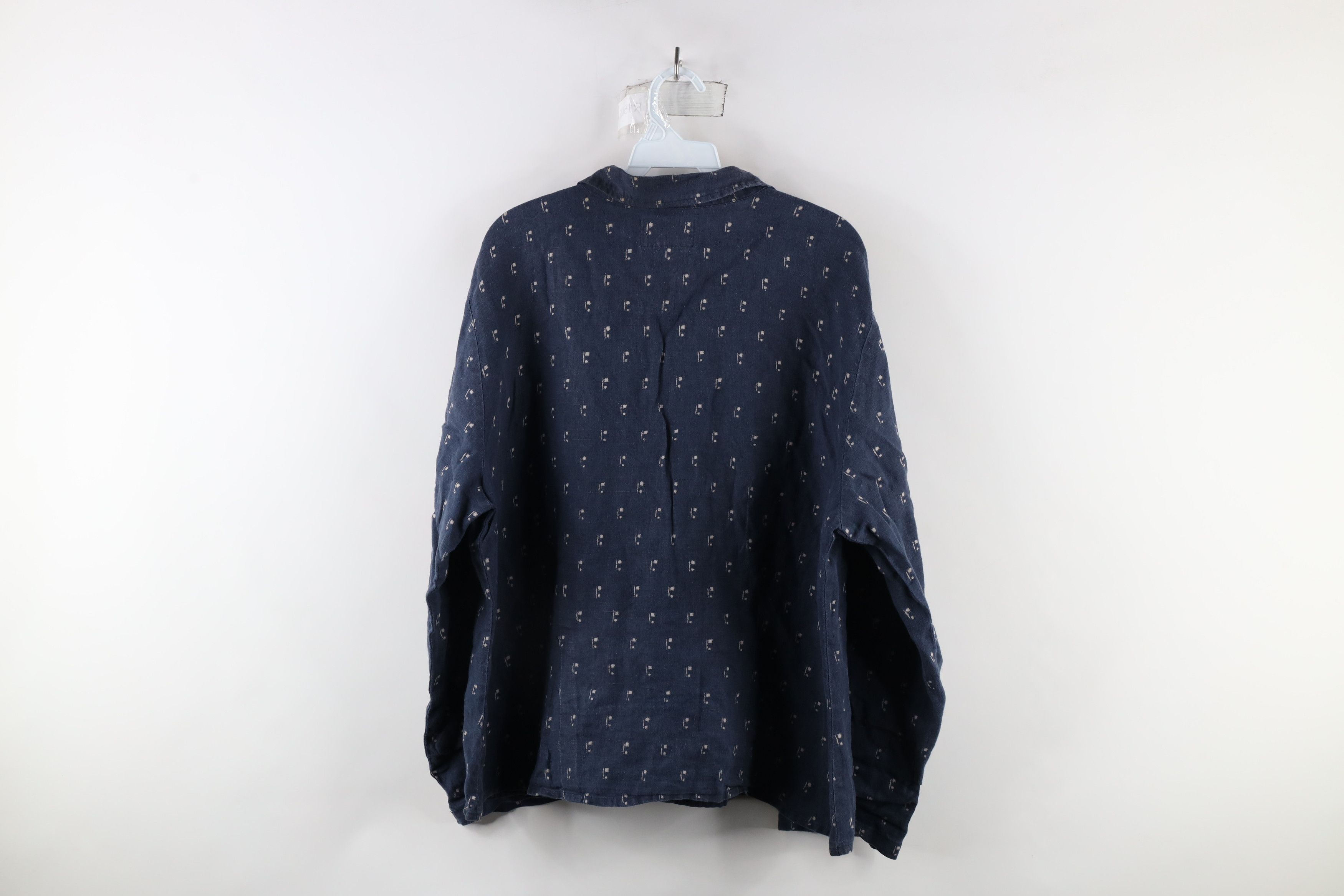 FLAX × Vintage Flax Linen Lagenlook Geometric Collared Button Shirt Size L / US 10 / IT 46 - 7 Thumbnail