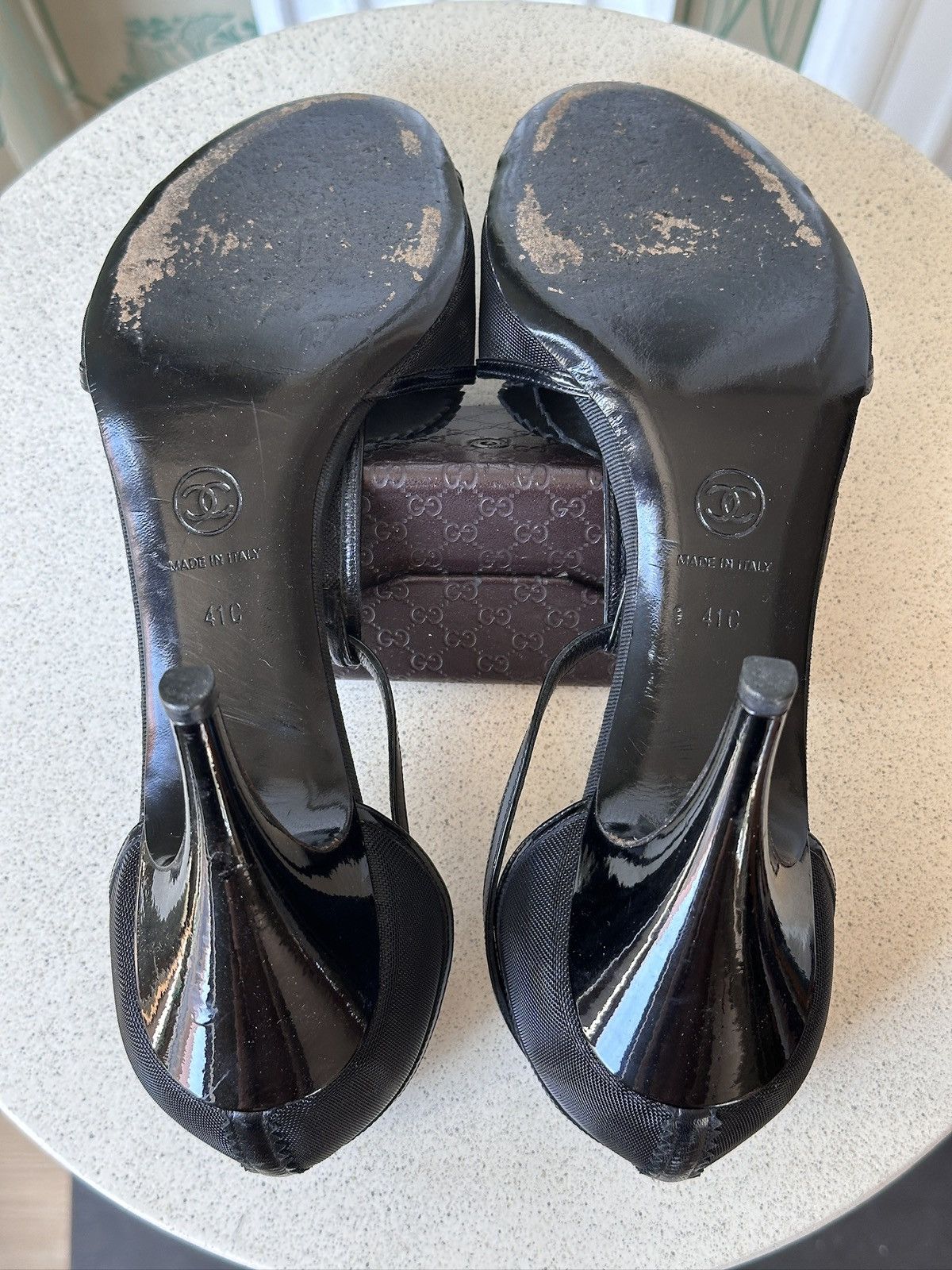 Chanel CHANEL Black Camellia Ankle Strap Mesh Leather Heels 42 Size US 11 / IT 41 - 14 Thumbnail
