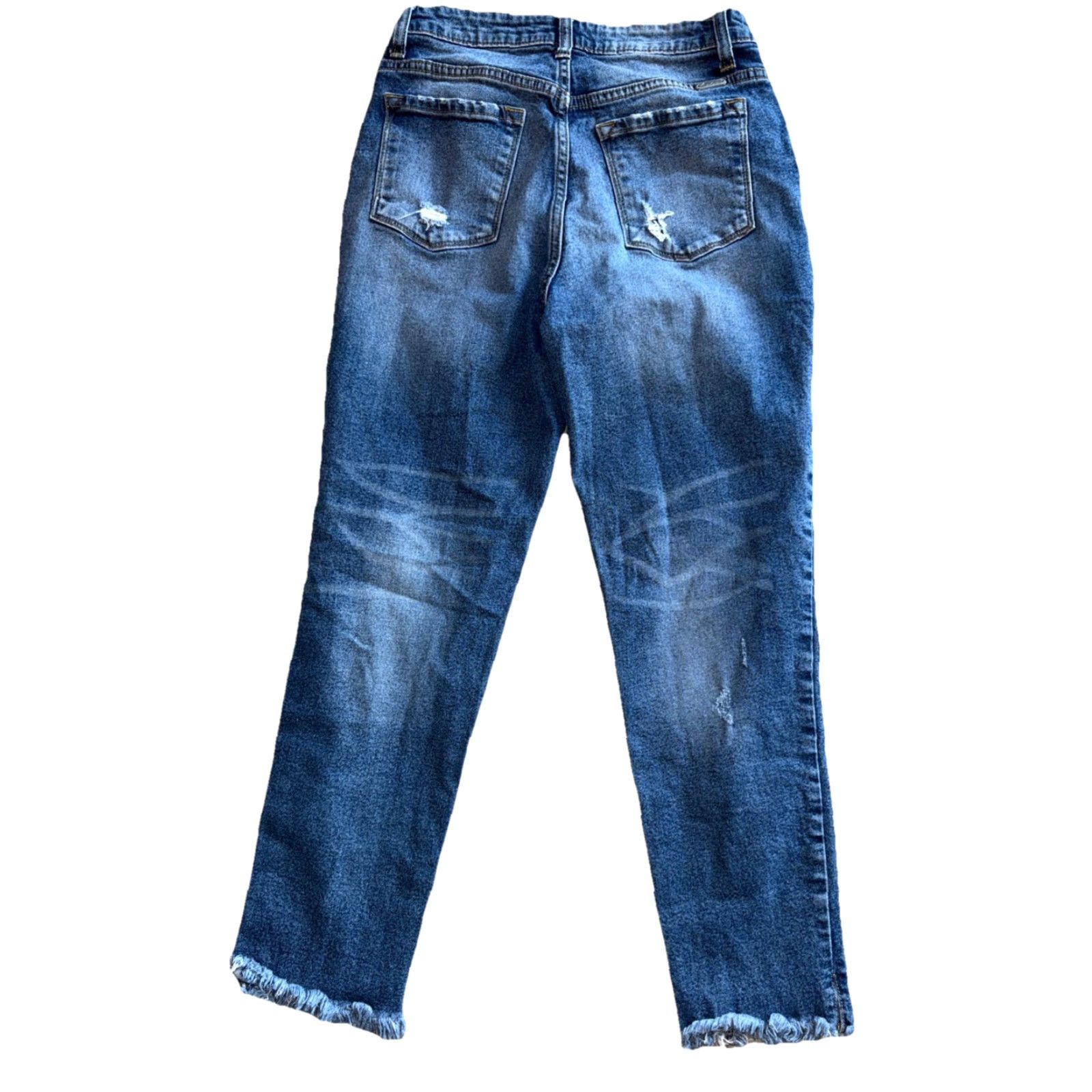 Vintage Kancan Jeans Women’s 27 Denim Distressed Raw Hem Stretch Blue Mid Rise 5-Pocket City Modern Straight Size 27" / US 4 / IT 40 - 2 Thumbnail