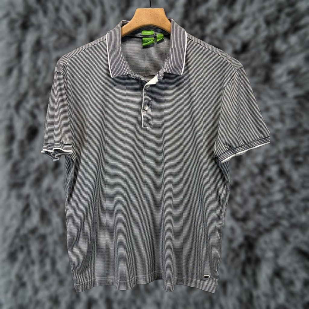 Hugo Boss HUGO BOSS Polo Shirt Adult Large Striped Short Sleeve Black & White Cotton Blend Mens Size US L / EU 52-54 / 3 - 1 Thumbnail