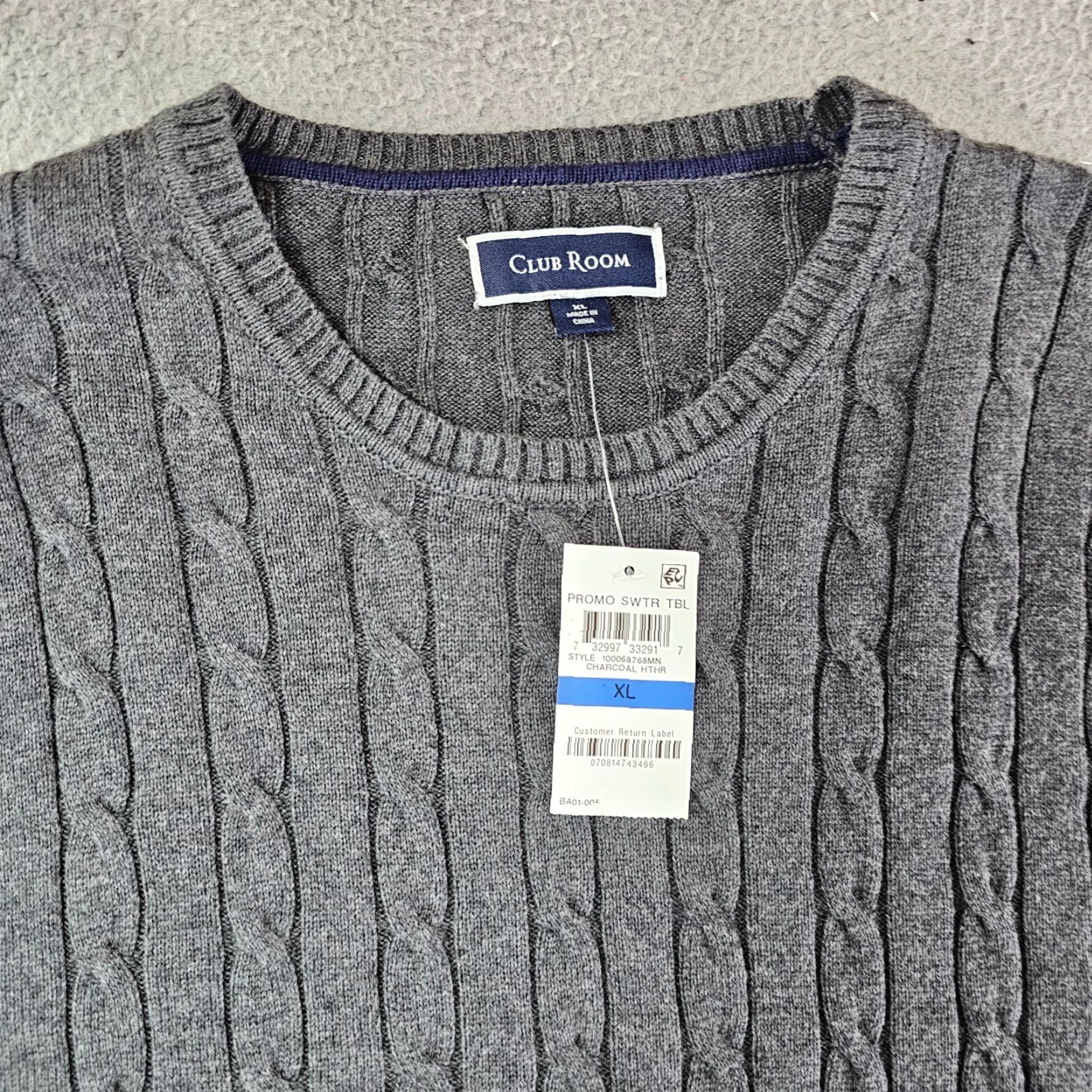 Club Room Club Room Mens Sweater Crewneck Knit Cable Gray Medium (Tag XL) Size US M / EU 48-50 / 2 - 2 Thumbnail