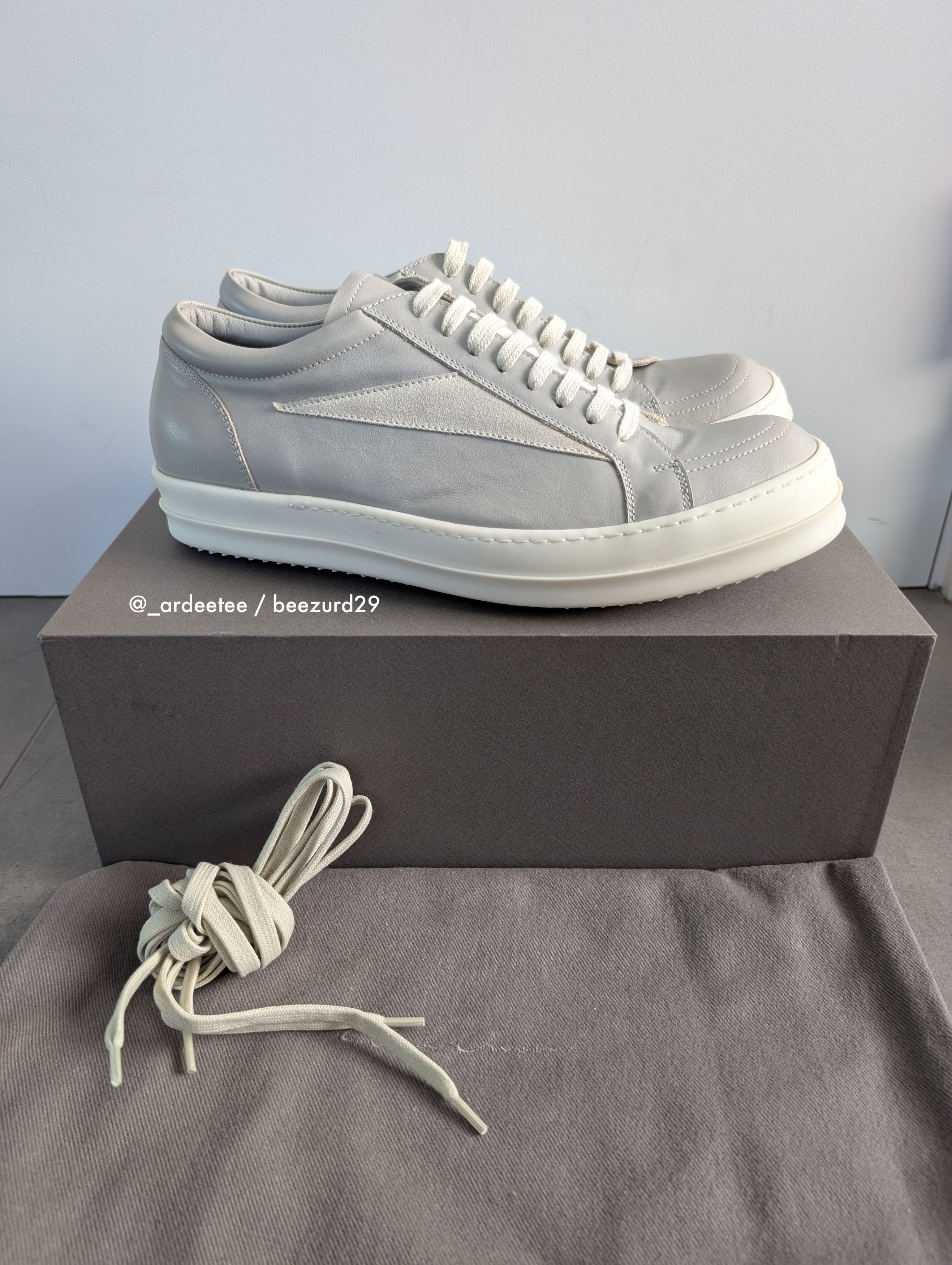Rick Owens *NEW* LEATHER VINTAGE SNEAKERS VANS LIGHT GRAY PEARL Size US 11 / EU 44 - 1 Thumbnail