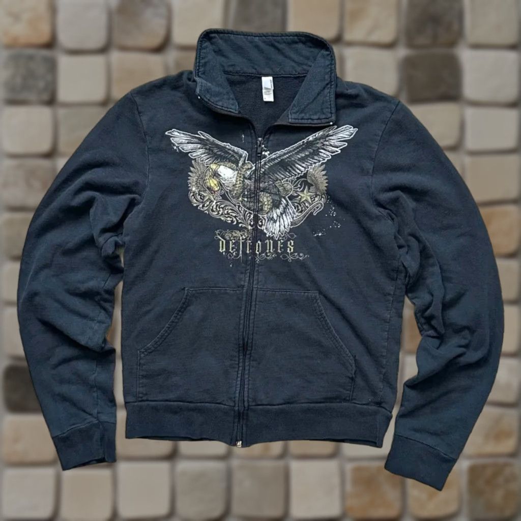 American Apparel VINTAGE DEFTONES Full Zip Sweater Shirt (Men) S Black Graphic Print 2000S Rock Music Mock Neck Zipper Cotton Size US S / EU 44-46 / 1 - 1 Thumbnail