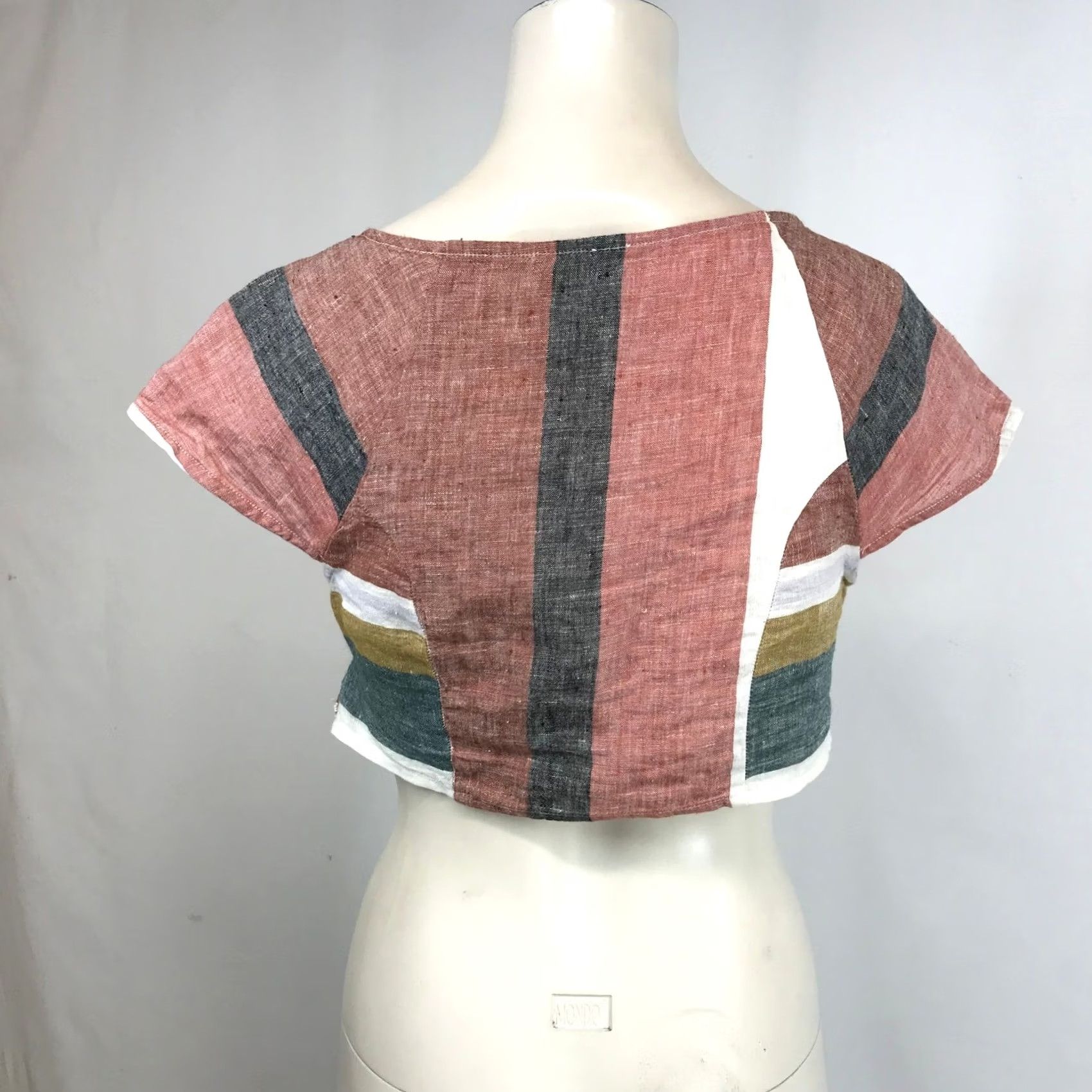 Free People Free People Striped Wrap Crop Top Shirt Women Small Short Sleeve V-Neck Cropped Boho Beach Summer White Size ONE SIZE - 5 Thumbnail