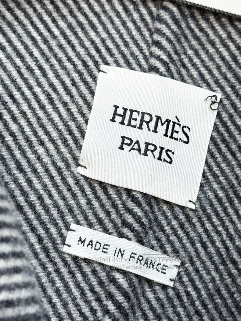 Hermes Hermes Gray Striped Plaid Cashmere Coat Jacket Size XXS / US 00 / IT 34 - 3 Thumbnail