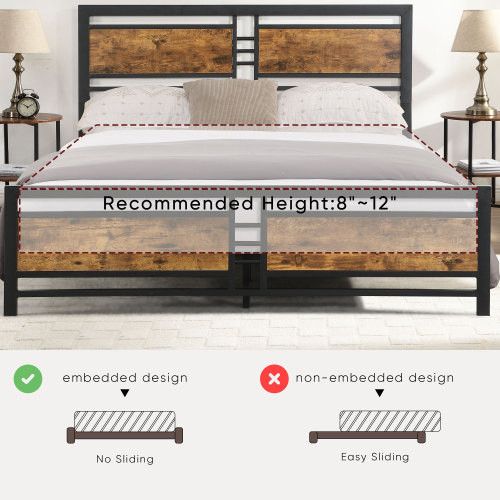 Designer × Homemade Queen Size Metal Platform Bed Frame with Wood Headboard and Size US L / EU 52-54 / 3 - 7 Thumbnail