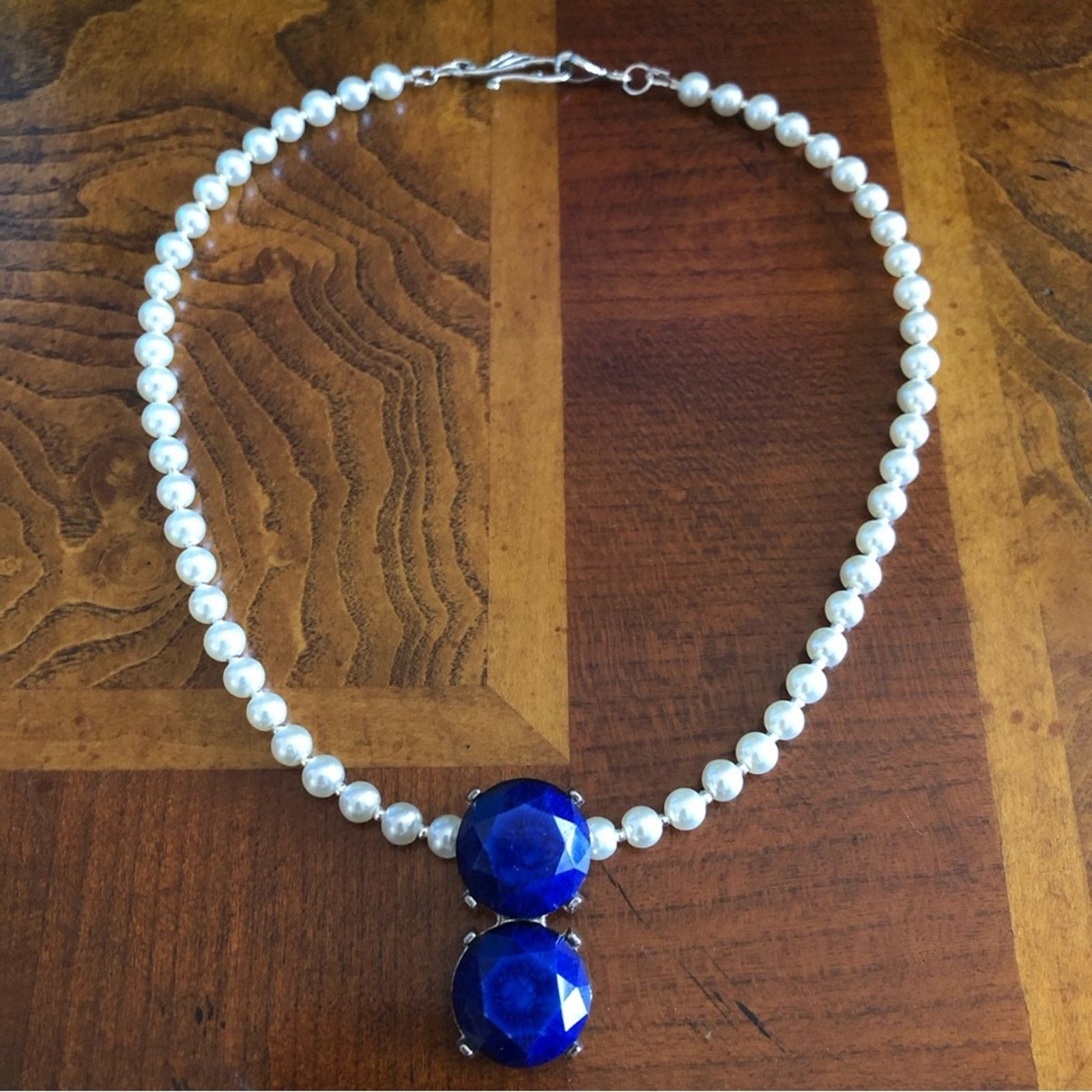Handmade Handcrafted repurpose royal blue stone Pearl necklace Size ONE SIZE - 9 Thumbnail