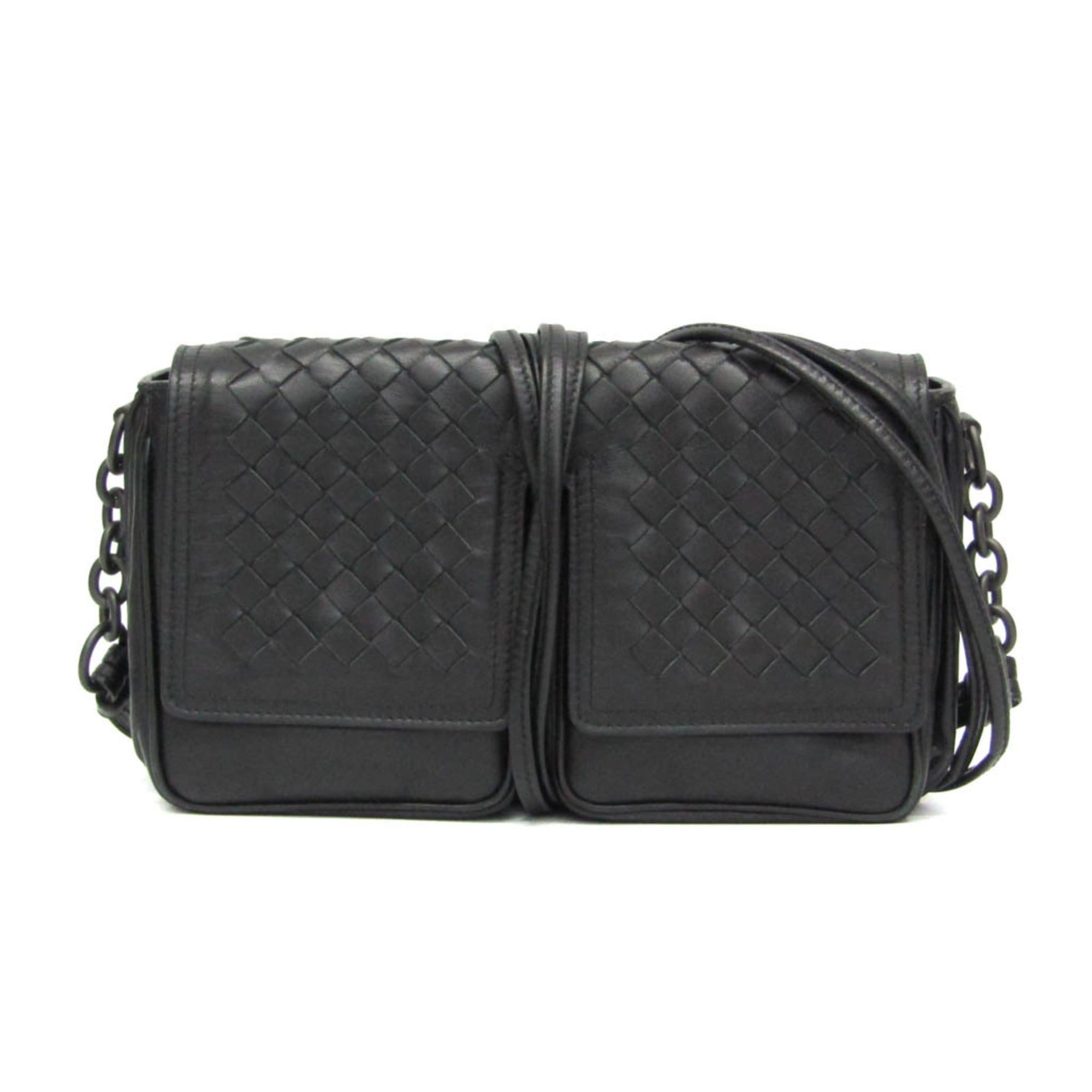 Bottega Veneta Bottega Veneta Intrecciato Women,Men Leather Shoulder Bag Black Size ONE SIZE - 1 Thumbnail