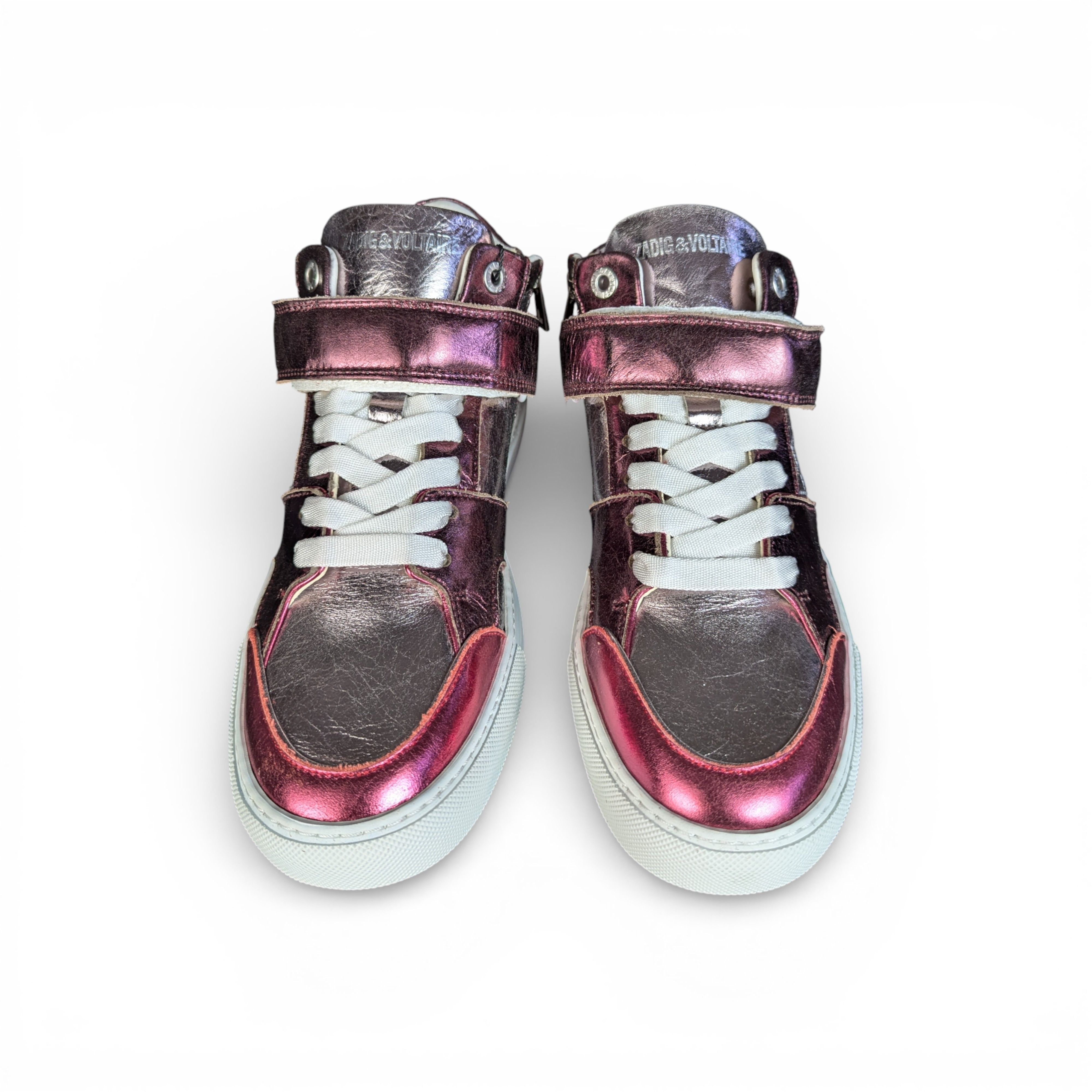 Zadig & Voltaire ZADIG&VOLTAIRE Pink Silver High top Leather Sneakers Size US 9 / IT 39 - 2 Thumbnail