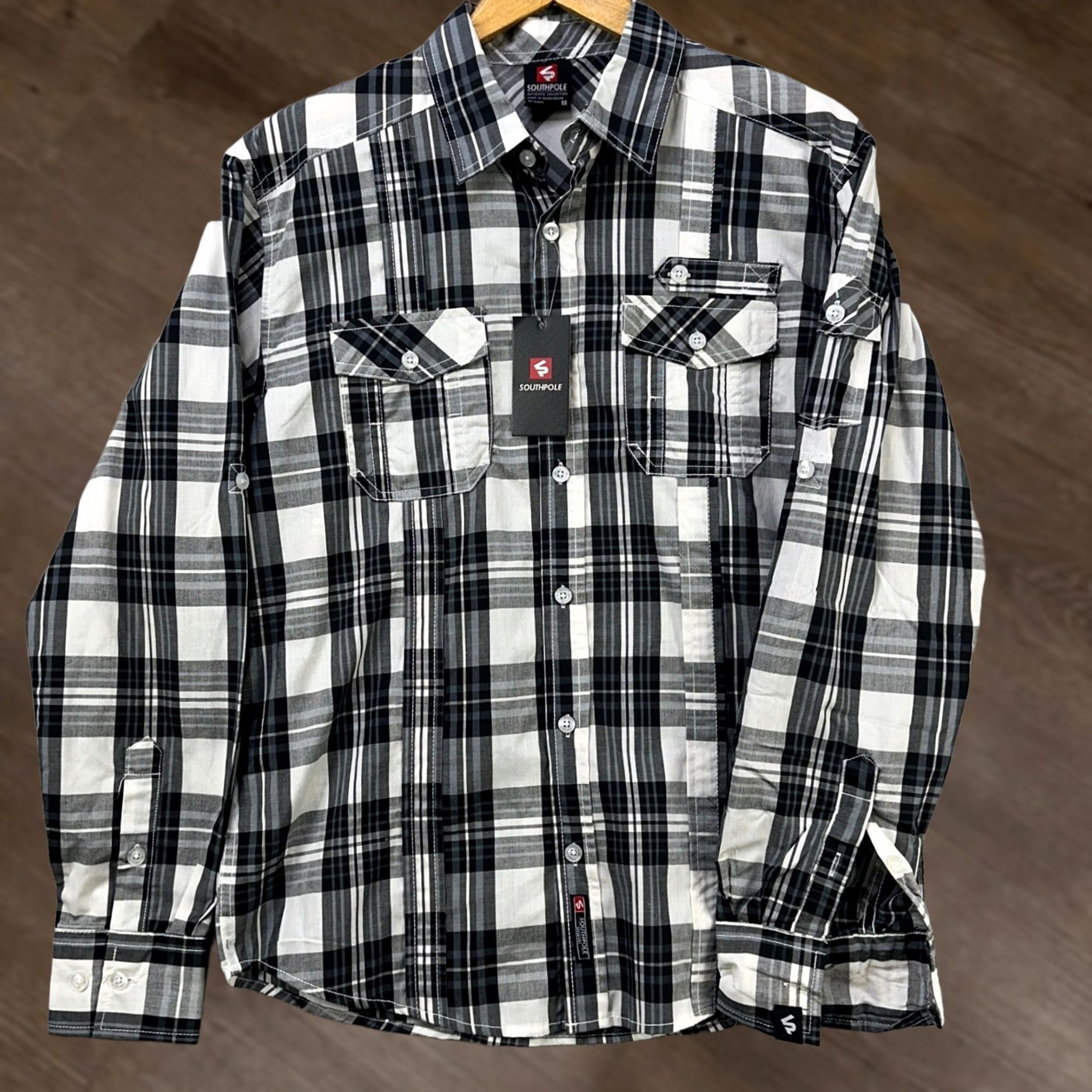 Southpole Southpole Shirt Button Up Mens Medium Black White Plaid Flap Pocket Casual NEW Size US M / EU 48-50 / 2 - 1 Thumbnail