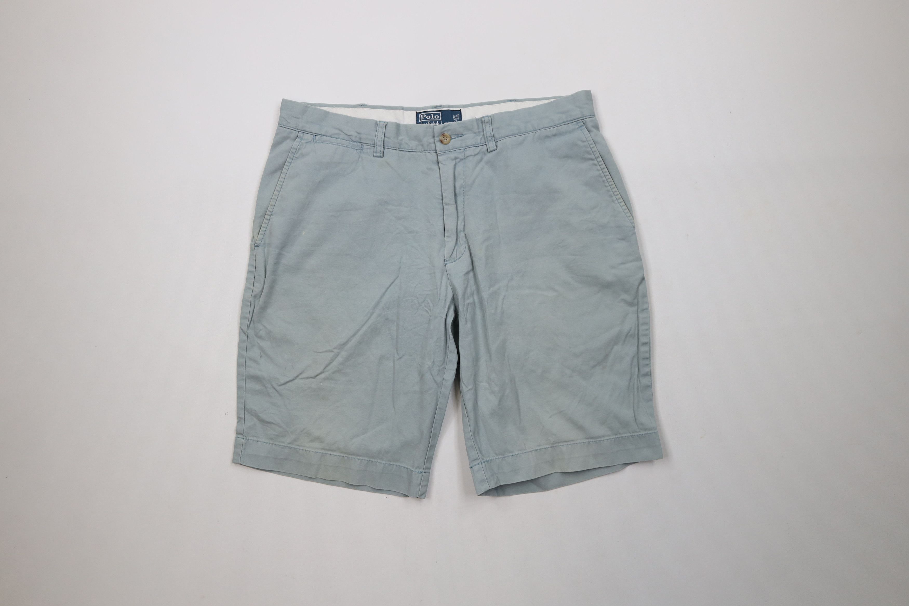 Ralph Lauren × Vintage Vintage 90s Ralph Lauren Above Knee Chino Shorts Light Blue Size US 34 / EU 50 - 1 Thumbnail