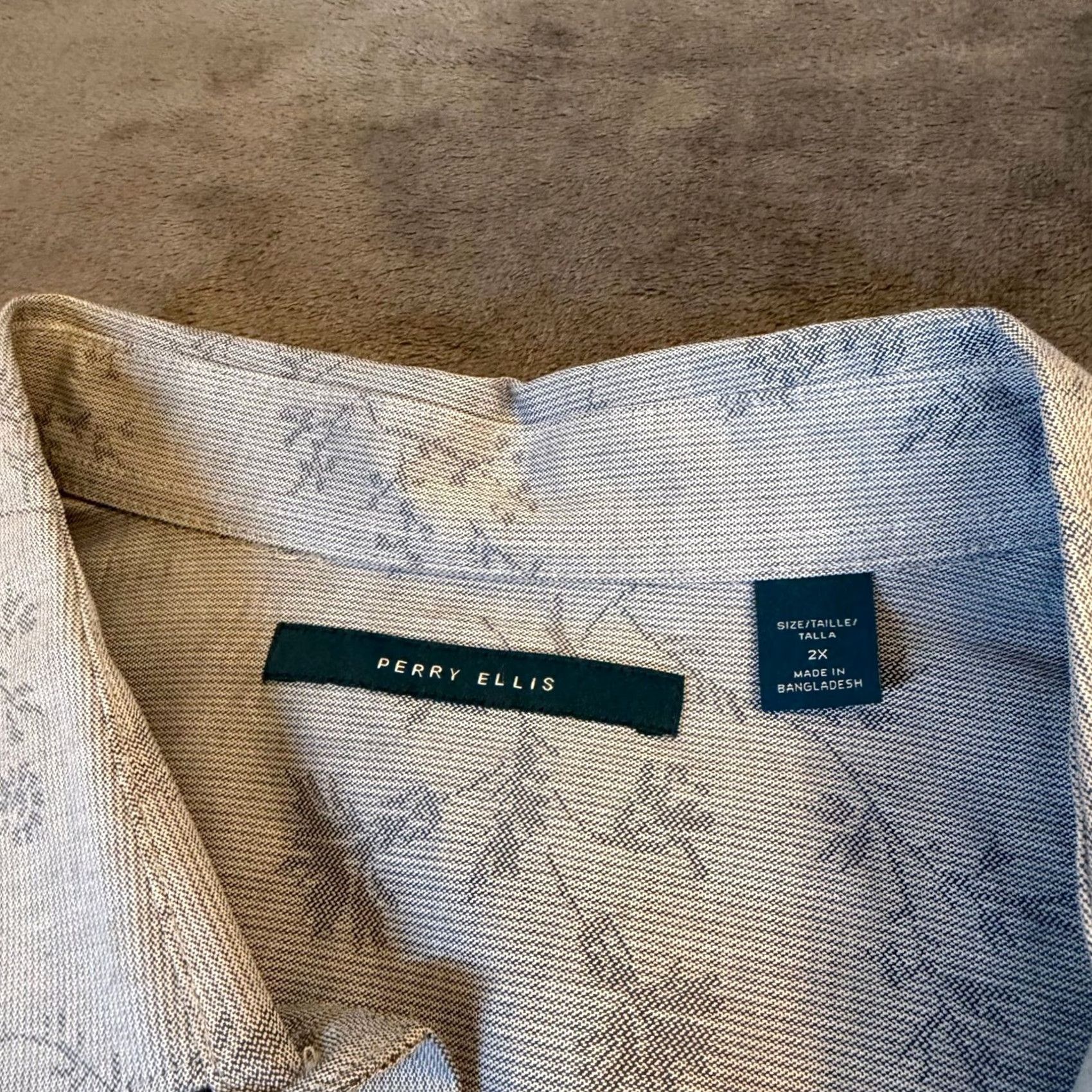 Perry Ellis Perry Ellis Mens Big & Tall 2X Blue Grey Floral Vine Cotton Button-Down Shirt NWT Size US XXL / EU 58 / 5 - 2 Thumbnail