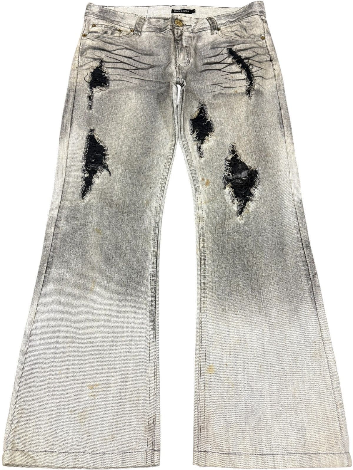 pandora Vintage Japanese Pandora Charcoal Wash Distress Flare Jeans Size US 33 - 1 Thumbnail