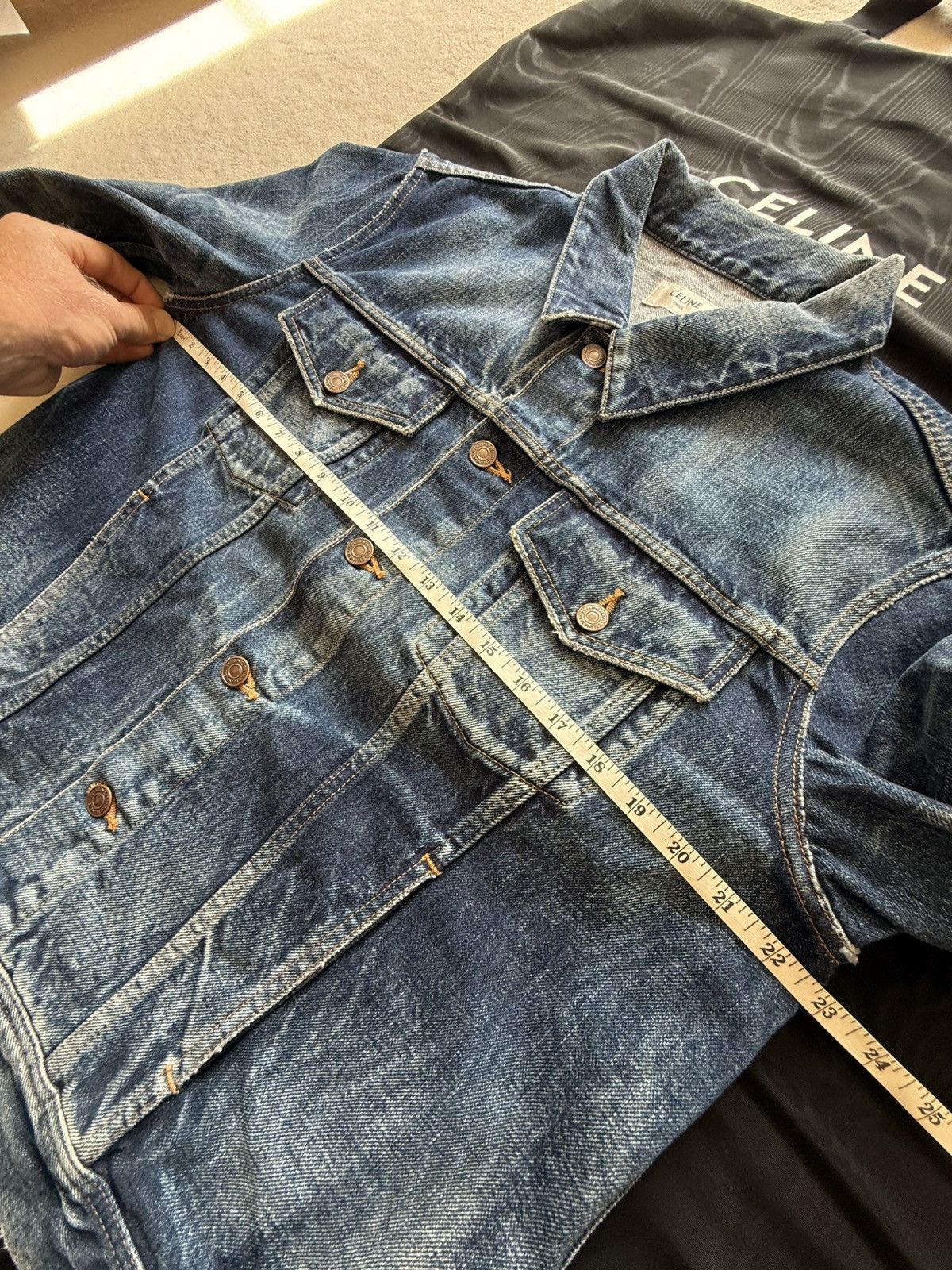 Celine Hedi Slimane denim trucker jacket silk union wash
