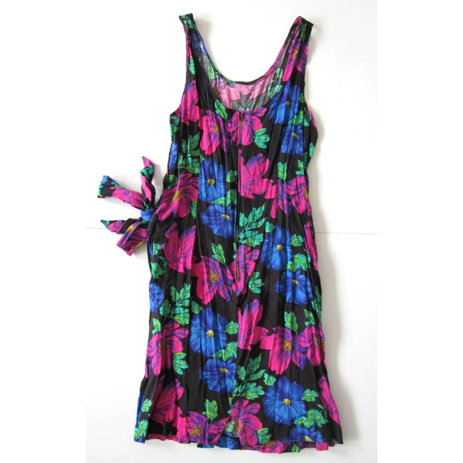 Pinko VINTAGE Per Se 100% Rayon Pink Black Green Floral Wrap Tank Sun Dress Medium Size M / US 6-8 / IT 42-44 - 2 Thumbnail