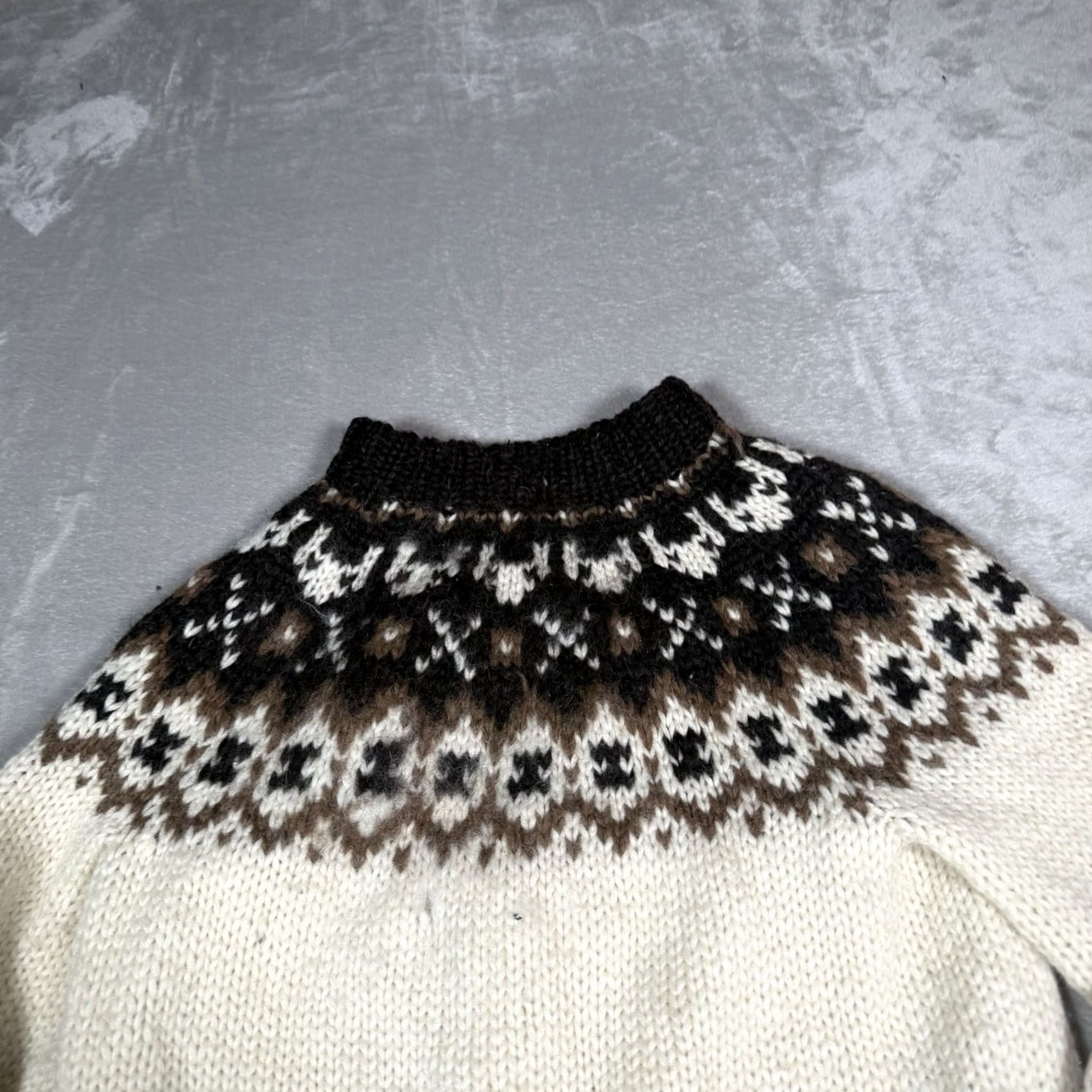 Vintage VINTAGE Hilda Ltd Sweater Mens Medium Beige Fair Isle Pattern Pure Wool Jumper Size US M / EU 48-50 / 2 - 6 Thumbnail