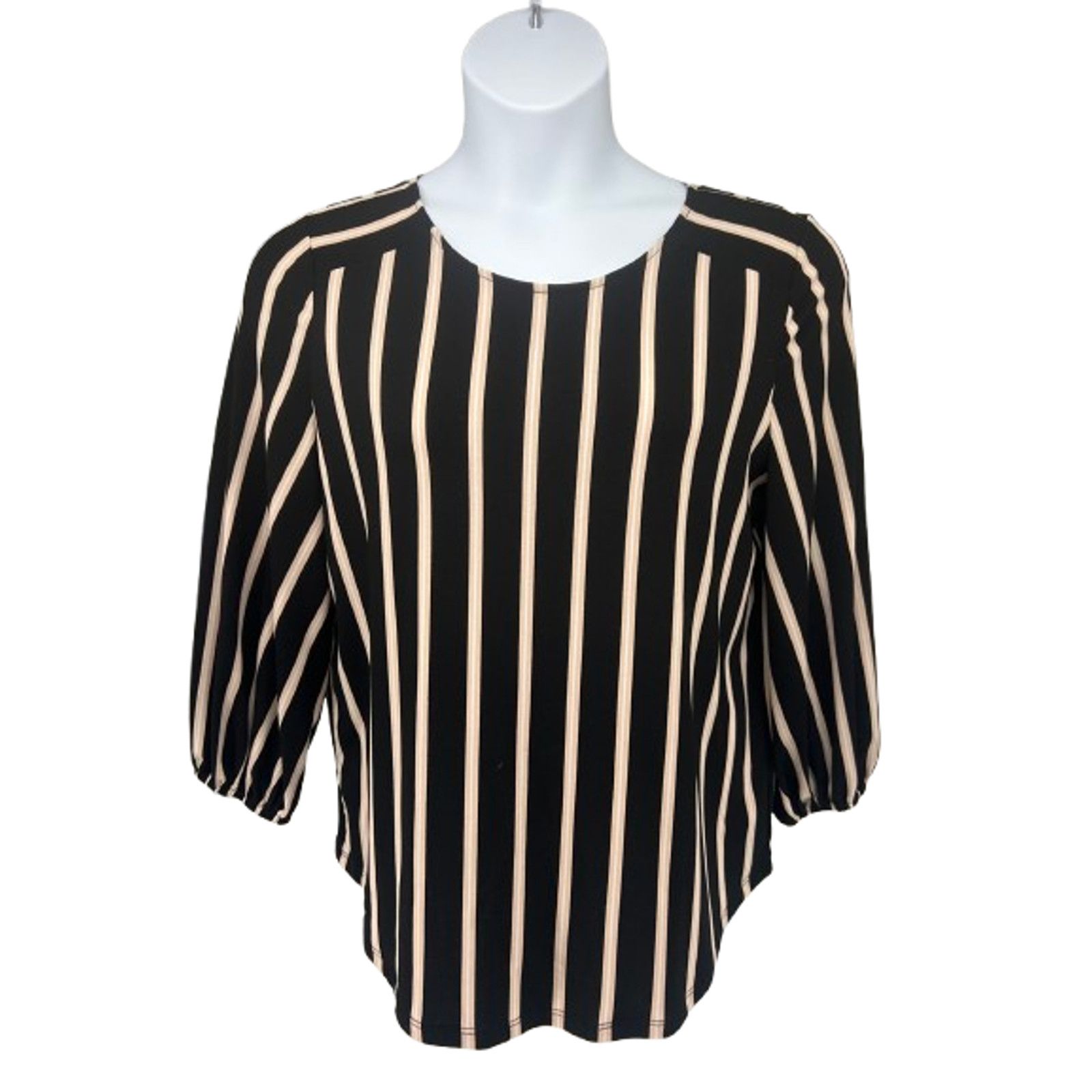 Adrianna Papell Adrianna Papell Black Striped Pullover Shirt Large Stretch Size L / US 10 / IT 46 - 3 Thumbnail
