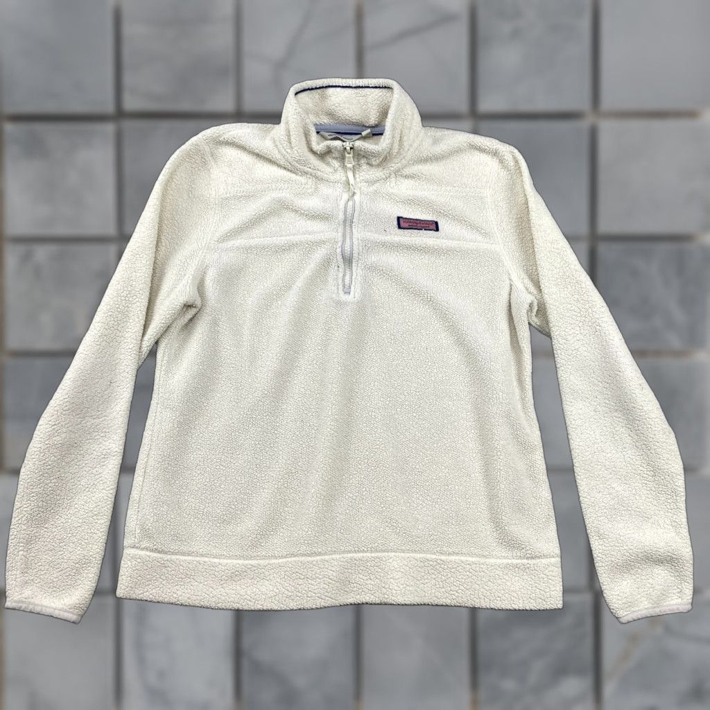 Vineyard Vines VINEYARD VINES Shep Sweater Womens S White Mock Neck 1/4 Zip Pullover Fleece Casual Shirt Size S / US 4 / IT 40 - 1 Thumbnail