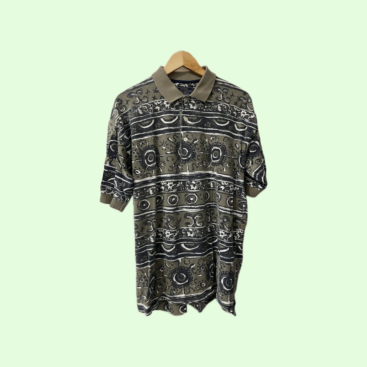 Vintage Guess Classic Sportswear Print Polo Shirt Mens (111)