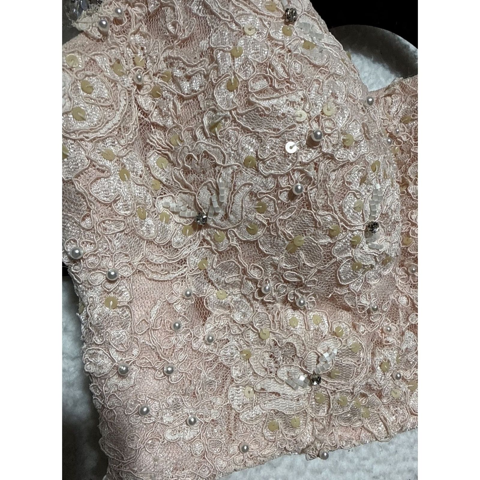 Vintage Sherri Hill 2 Pc Lace Floral Beaded Strap Top & Tulle Skirt Size 2 Prom Dress Pink Womens Ball Gown Sleeveless Off the Shoulder Formal Dry Clean Only Size XS / US 0-2 / IT 36-38 - 3 Thumbnail