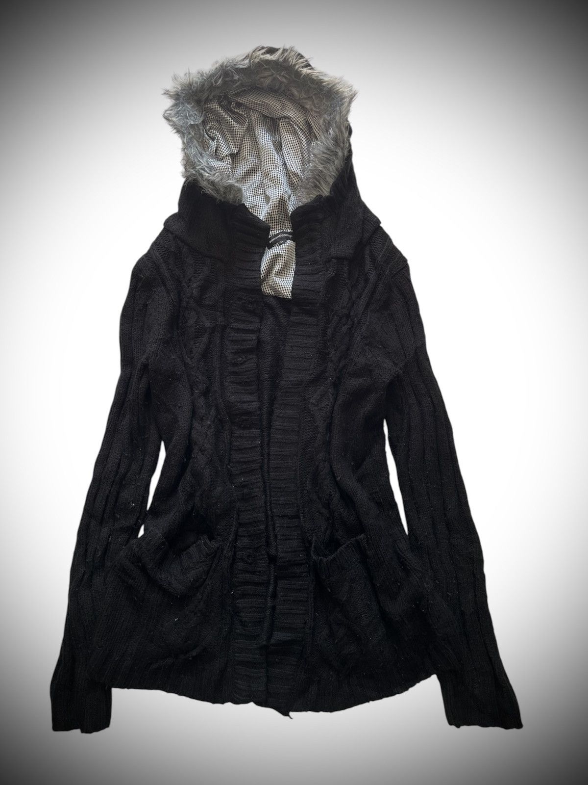 Le Grande Bleu (L.G.B.) Japanese semanticdesign fur cable knit hoodie Size US M / EU 48-50 / 2 - 1 Thumbnail